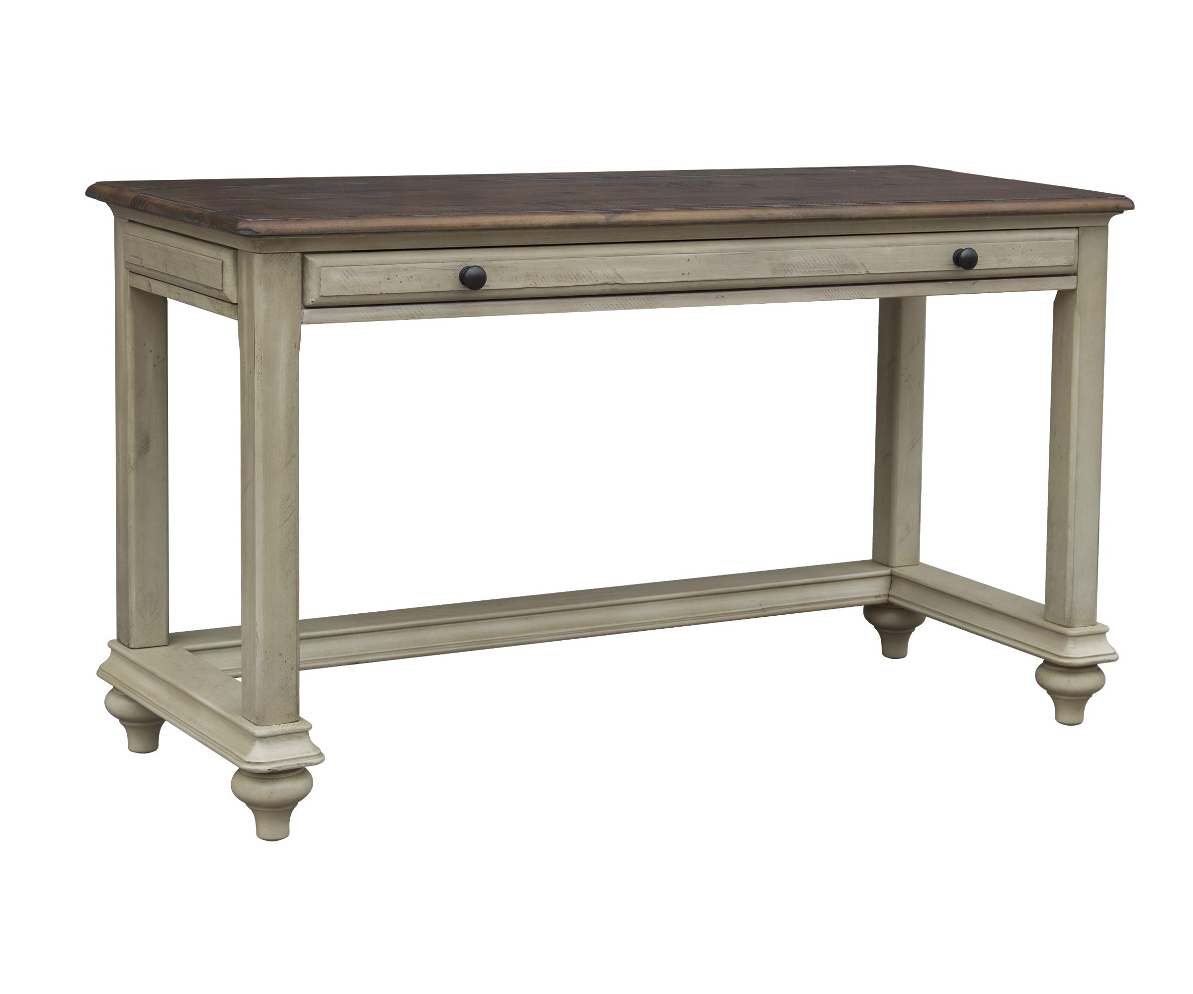 Sunset Trading Shades of Sand Computer Desk in Antique White & Natural Walnut - Perfect for Home Office, Study Room & Workspace
