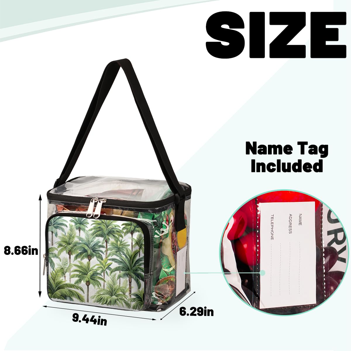 GzLeyigou Clear Transparent Tote Bag with Handles - Tropical Palm Tree Design Beach Shoulder Bag for Women, Summer Outdoor Picnic, Travel, Concerts & Sports Events (Stadium Approved) - Perfect for Hawaiian Vacations, Pool Parties and Music Festivals