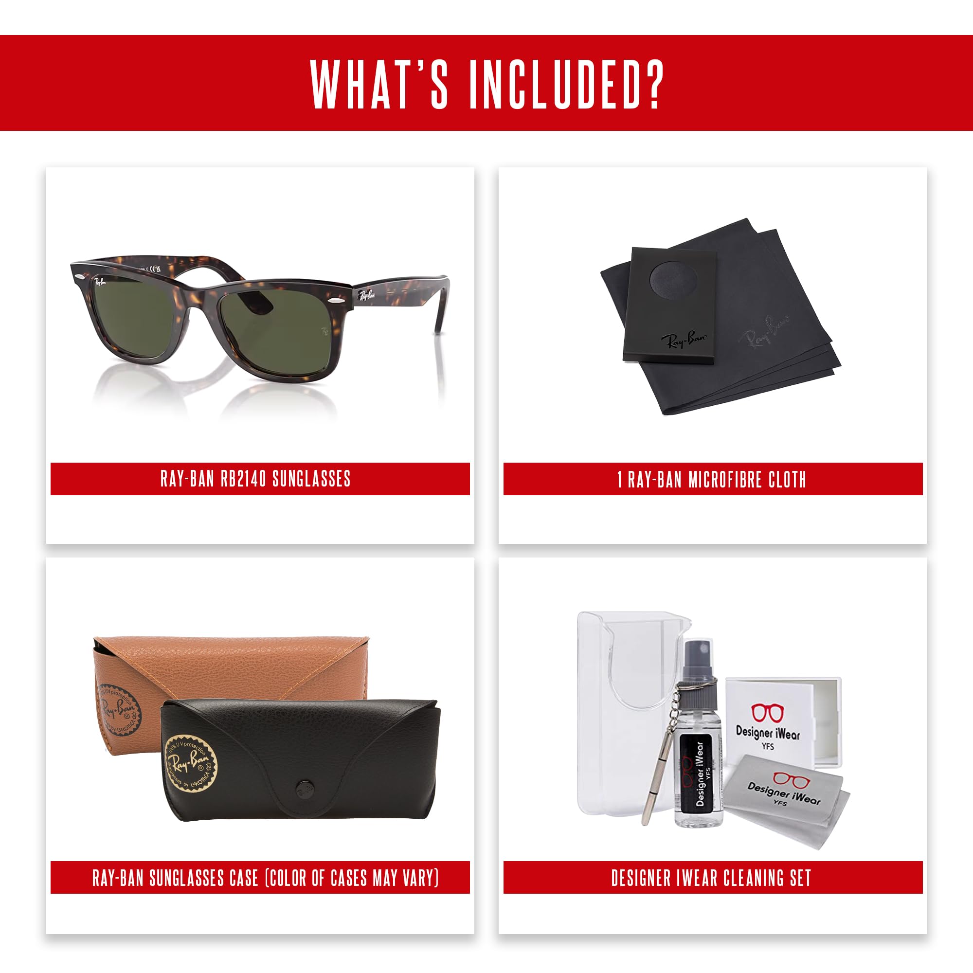 Ray-Ban RB2140 WAYFARER Square Sunglasses for Men & Women - UV Protection Polarized Lenses + Includes Premium Eyewear Care Kit | Perfect for Driving, Beach & Outdoor Activities