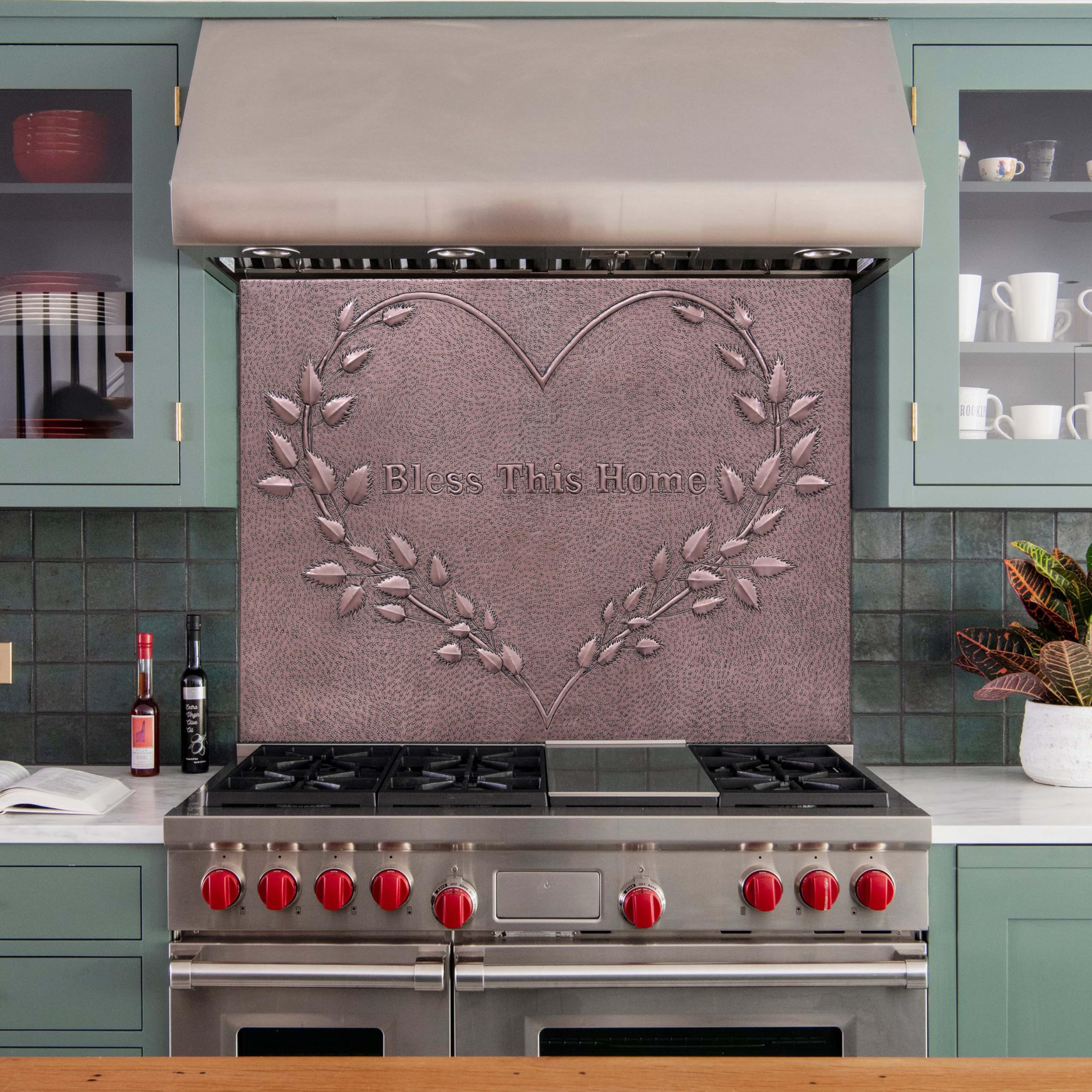 Custom Copper Backsplash Tile - Heart Leaves Design for Kitchen & Outdoor Decor