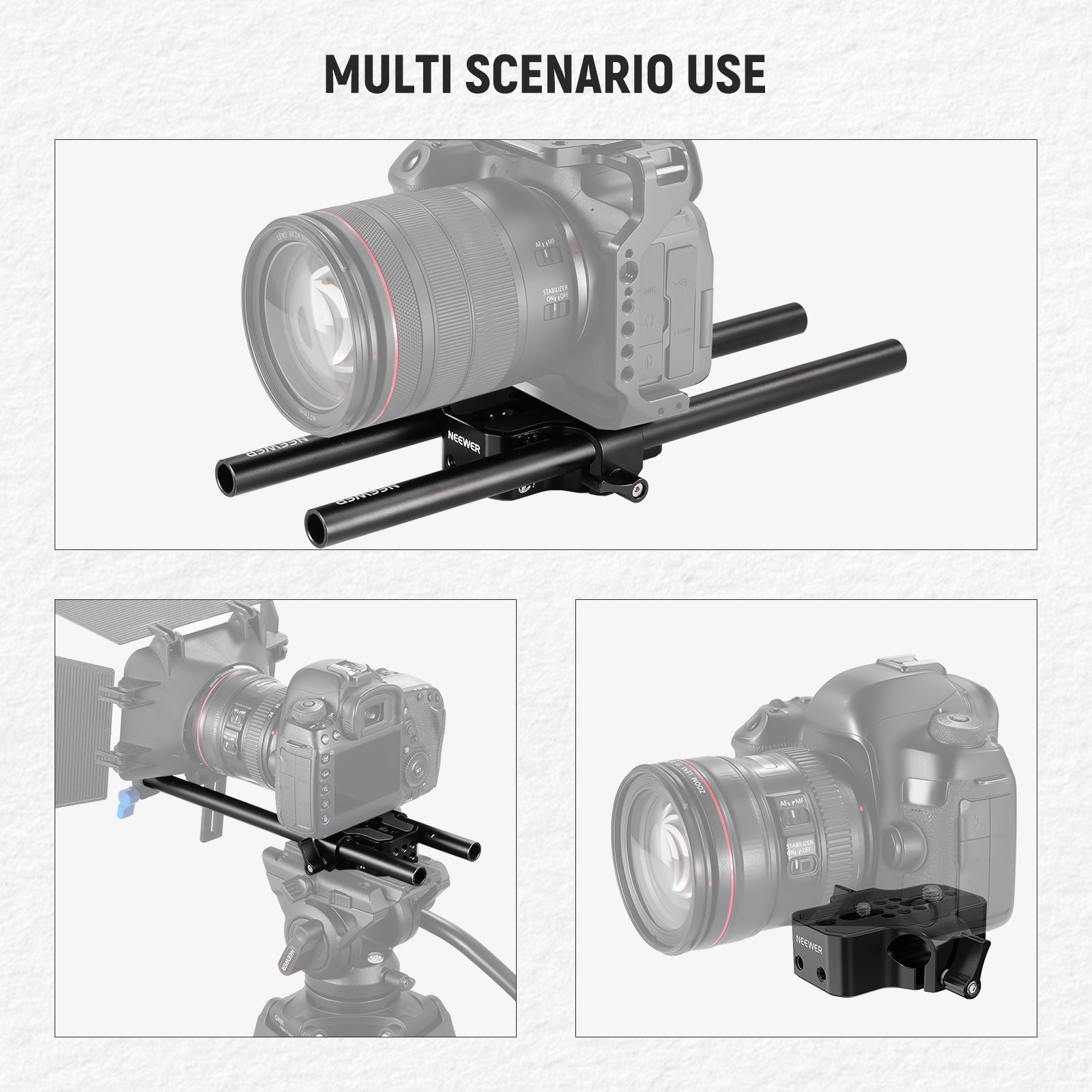 NEEWER SR001 Camera Base Plate with 15mm Rod Clamp Railblock - Compatible with DSLR, Mirrorless & Cinema Cameras - Perfect for Video Rig Setup, Vlogging & Film Production