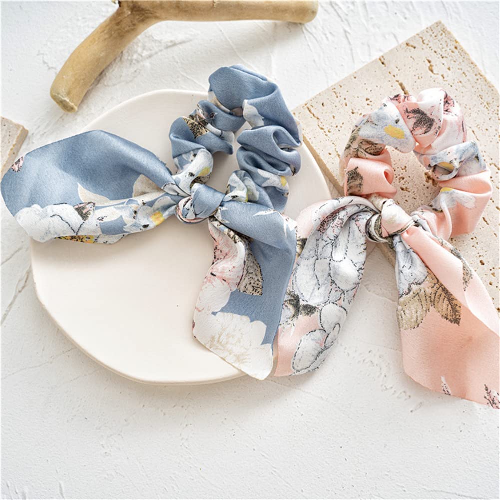 5PCS Floral Print Hair Scarf Scrunchies with Chiffon Ribbon - Soft Ponytail Holders & Hair Ties for Women | Perfect for Work, Gym, and Everyday Styling