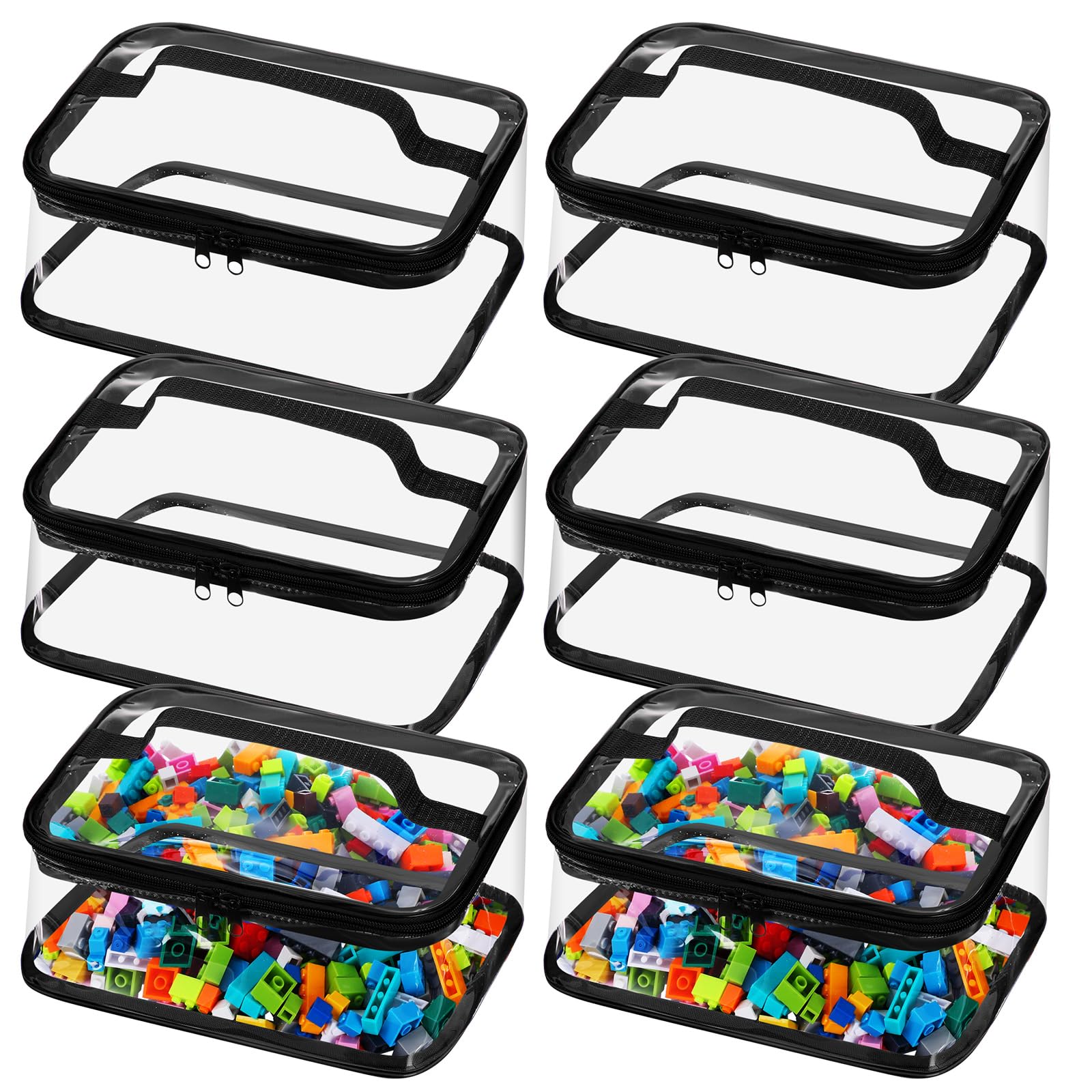6-Pack Clear PVC Toy Storage Bags - Waterproof Organizer for Blocks & Board Games - Home & Travel Use