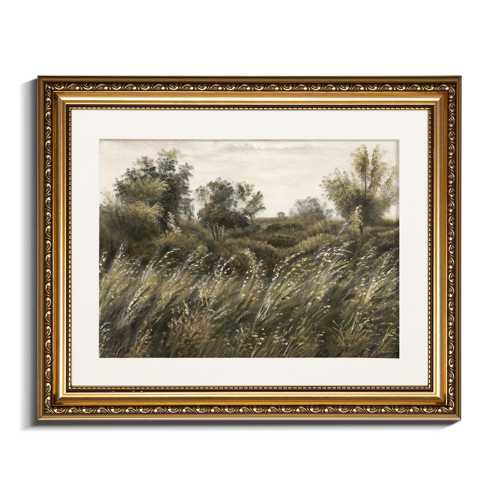 Vintage Gold Picture Framed Wall Art - 13x16 Inch Antique Wilderness Landscape Canvas Print for Living Room, Bathroom & Farmhouse Decor | Perfect for Home, Office & Cabin Wall Decoration