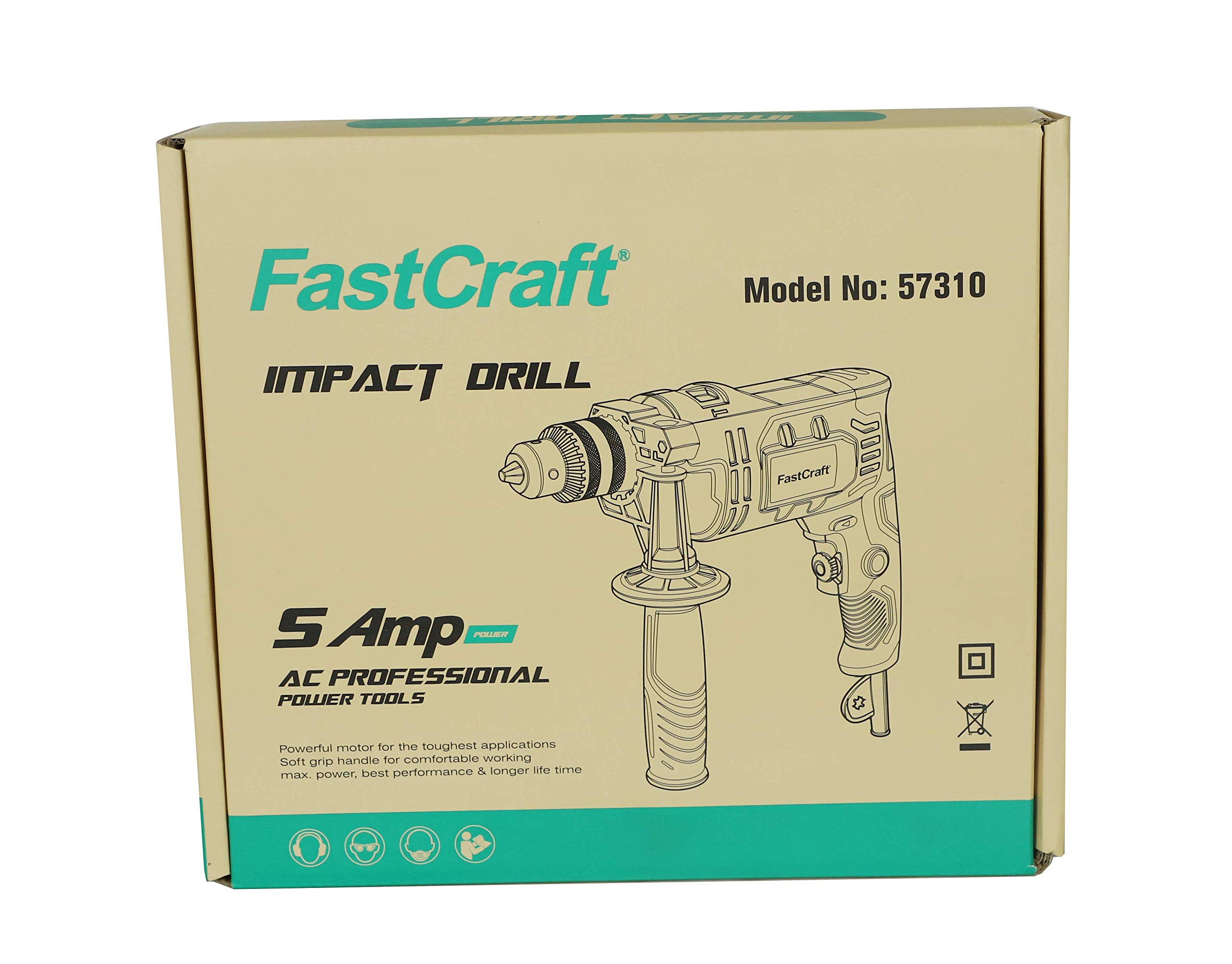 FastCraft Hammer Drill 104pc Bits Set - 9A Peak Power 1/2-inch Chuck Impact Drill Driver (0-2800RPM, Dual Switch) for Professional & Industrial Use - Perfect for Masonry, Metal, Wood & Concrete Drilling
