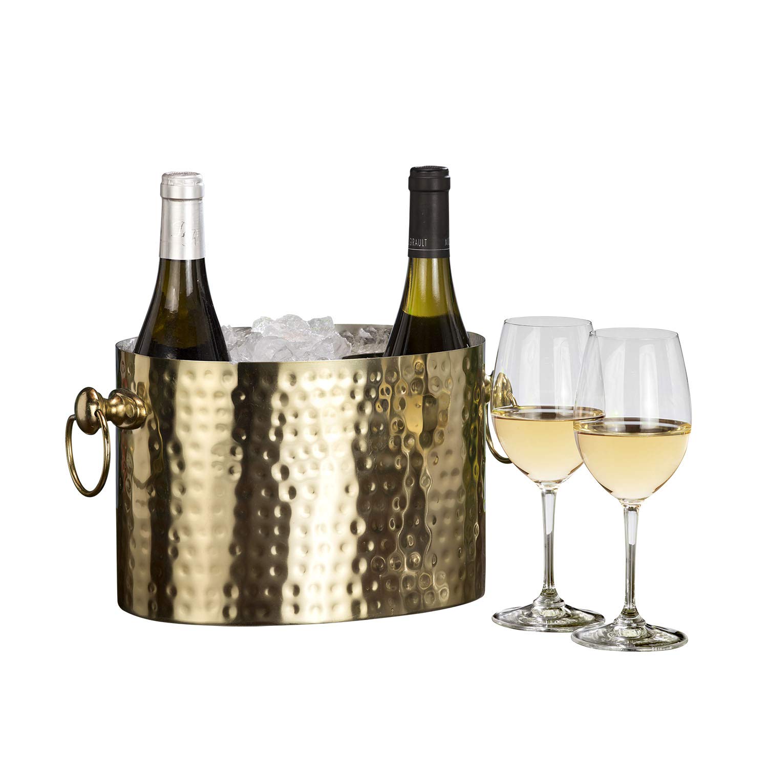 Premium 2-Bottle Wine Chiller Ice Bucket - Handcrafted Stainless Steel Wine Cooler for Champagne & White Wine | Patented No-Ice Contact Technology | Elegant Gold Finish | Perfect for Dinner Parties, Weddings & Outdoor Events