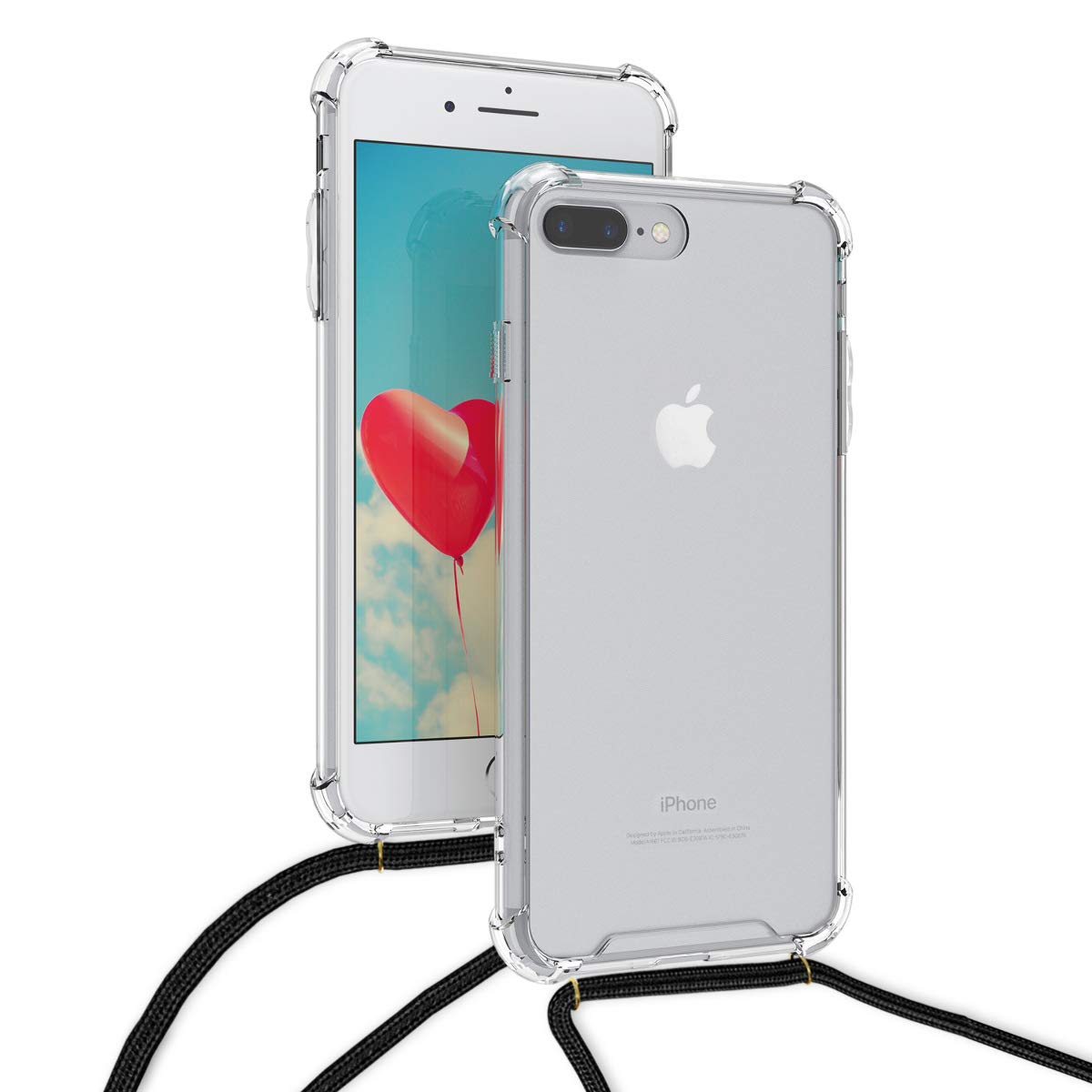 kwmobile Clear Crossbody Phone Case Compatible with Apple iPhone 7 Plus/8 Plus - TPU Protective Cover with Adjustable Lanyard Strap (Black/Transparent) - Perfect for Travel, Shopping & Outdoor Activities