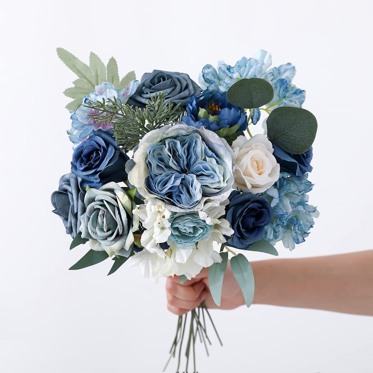Dusty Blue Artificial Flowers Combo Set - DIY Wedding Bouquet, Bridal Shower Arrangements, Home Decor (White Blue Roses) | Perfect for Wedding Centerpieces, Table Decor & Party Decorations