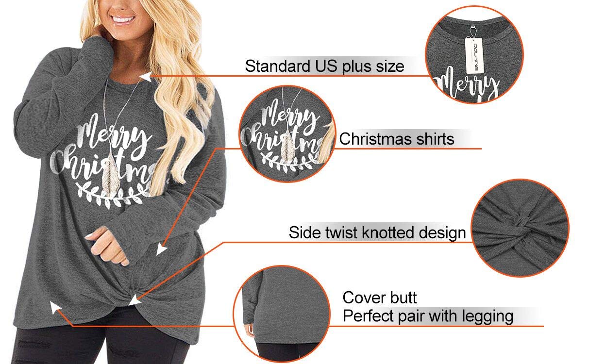 DOLNINE Women's Plus Size Knotted Long Sleeve T-Shirt - Loose Casual Blouse for Everyday Wear, Work & Date Night Outfits