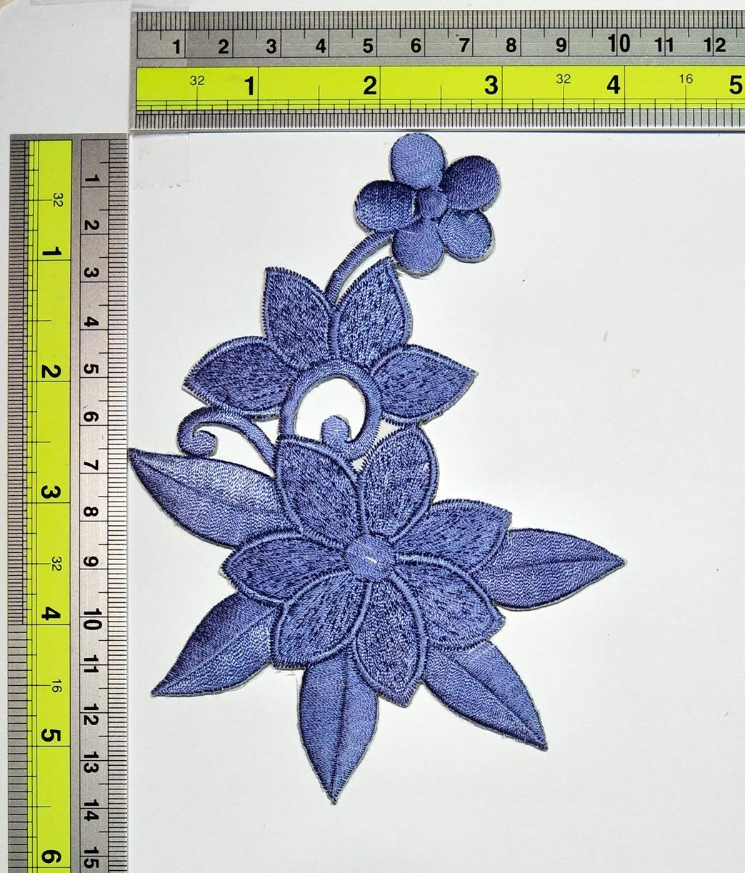 Blue Hibiscus Flower Iron-On Patch - Boho Embroidered Applique for DIY Sewing, Costumes & Accessories - Perfect for Jackets, Bags & Denim Upcycling