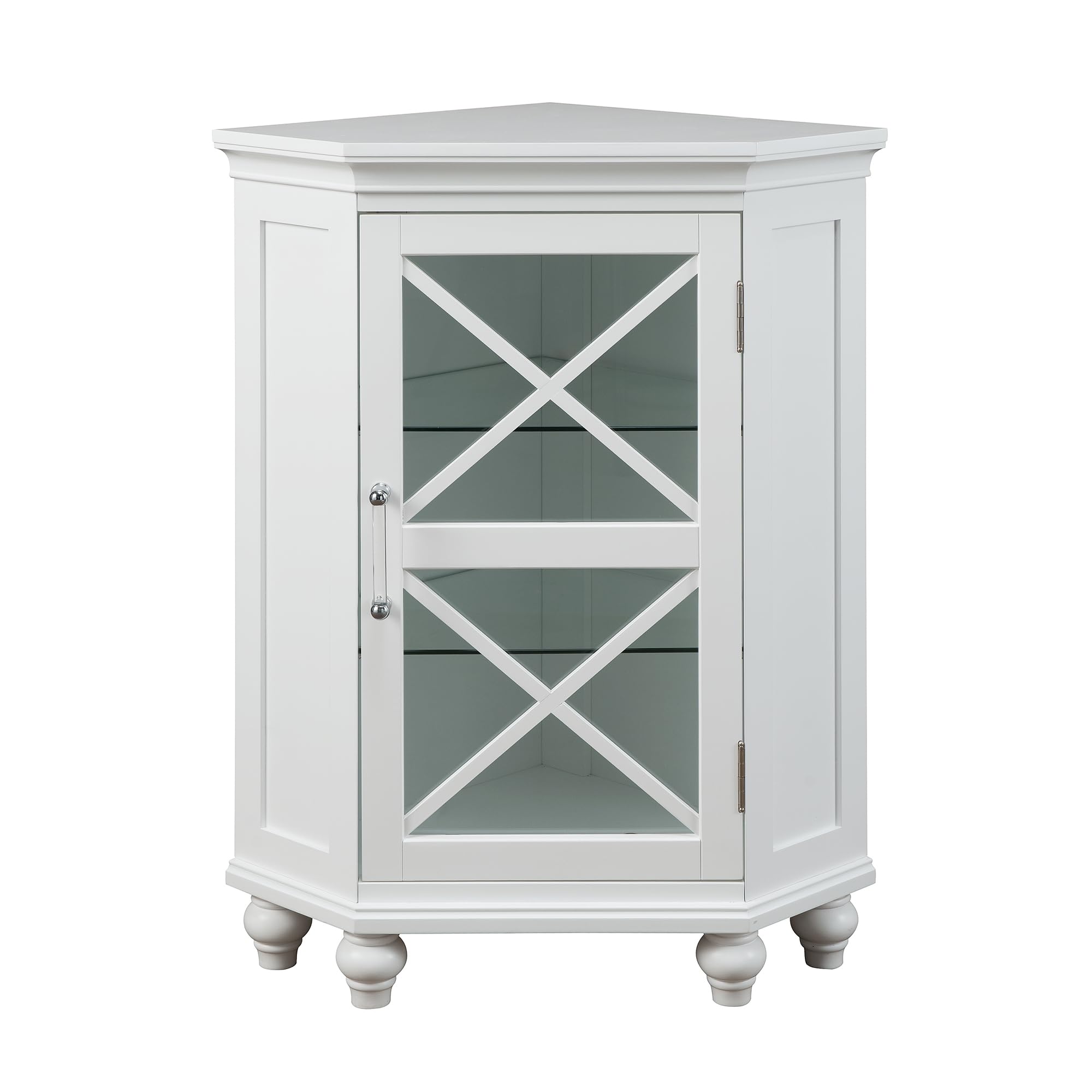 Teamson Home Dawson White Wooden Storage Cabinet - Corner Floor Cabinet for Living Room, Bedroom & Office Organization