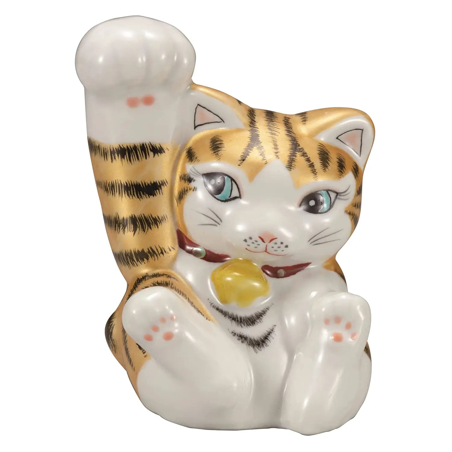 Authentic Japanese Kutani Ware Porcelain Maneki Neko Figurine - 4.5 Inch Kinsai Lucky Cat Statue for Home Decor & Office Feng Shui