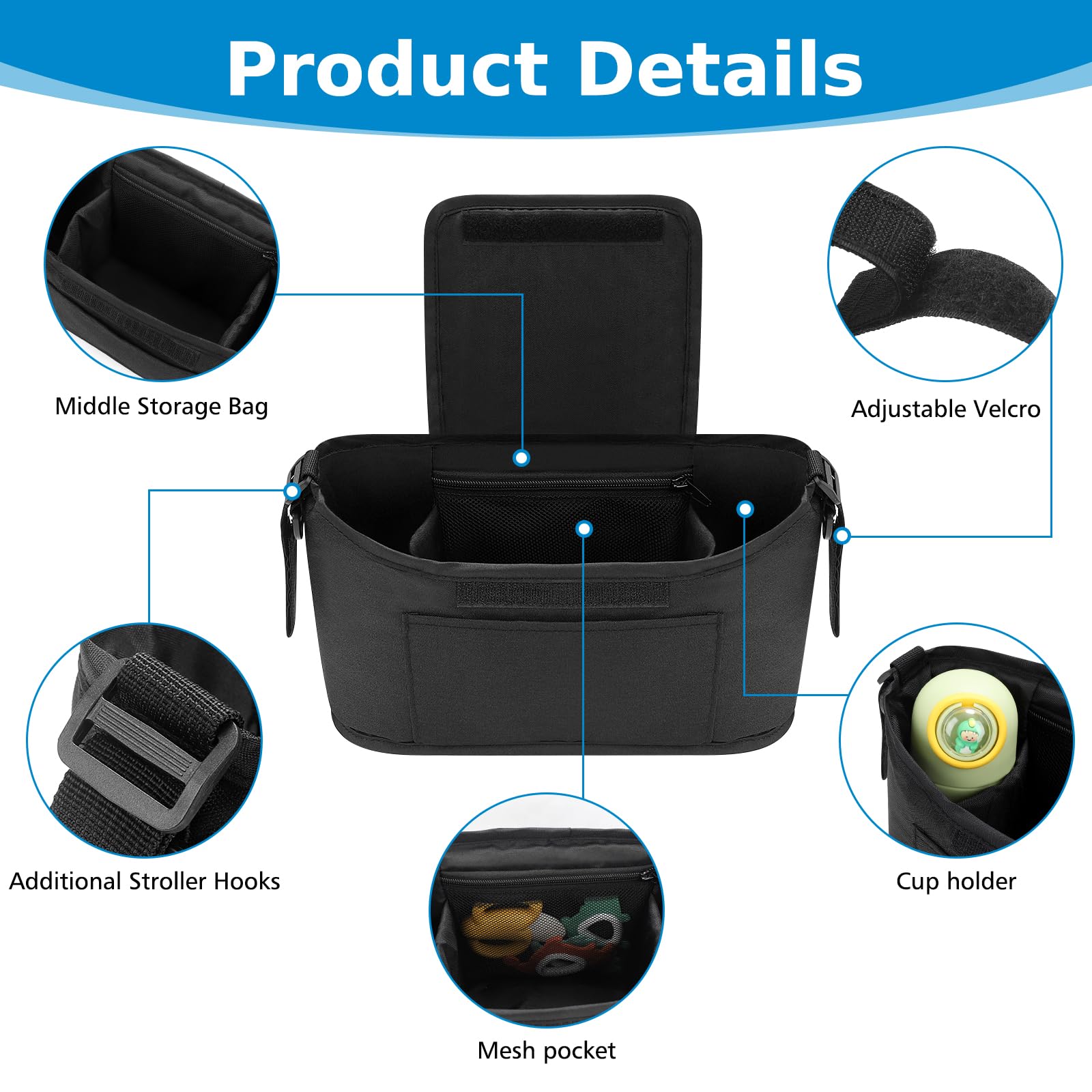 Accmor Universal Stroller Organizer - Waterproof Stroller Caddy with Multiple Pockets for Diapers, Bottles & Toys - Fits Uppababy, Baby Jogger, Nuna, Doona, Britax Strollers - Perfect for Shopping, Walks & Travel with Baby