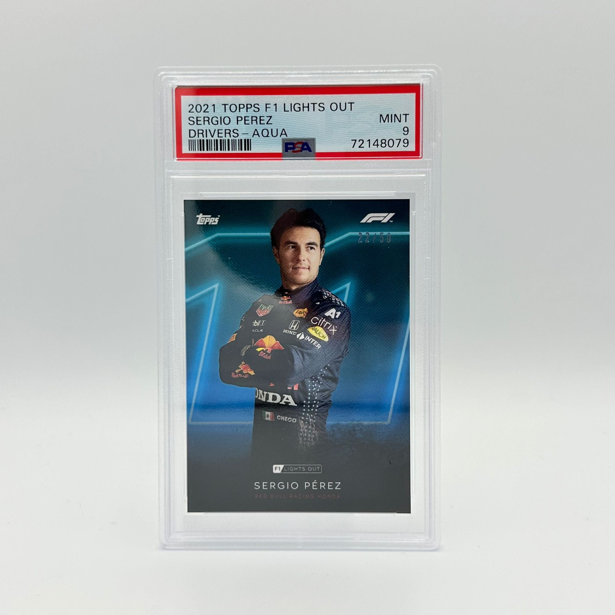 PSA 9 Graded 22/50 Sergio Perez F1 Drivers Aqua Parallel Racing Card - Perfect for Collectors, Fans & Sports Memorabilia Displays