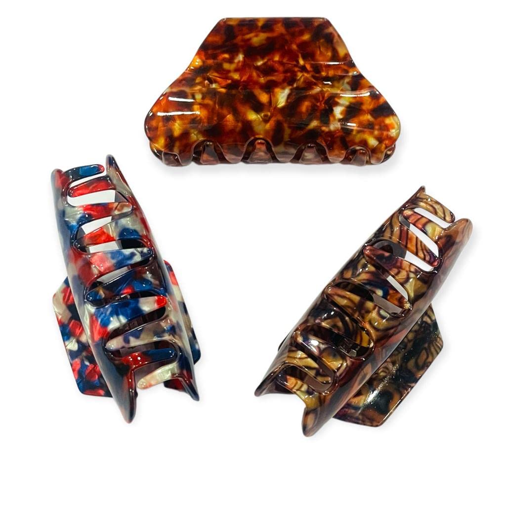 Glamifirsto 3-Piece Hair Claw Clips Set - Banana Clip & Tortoise Barrettes - French Design Celluloid Hair Accessories for Women & Girls - Perfect for Updos, Ponytails & Everyday Styling