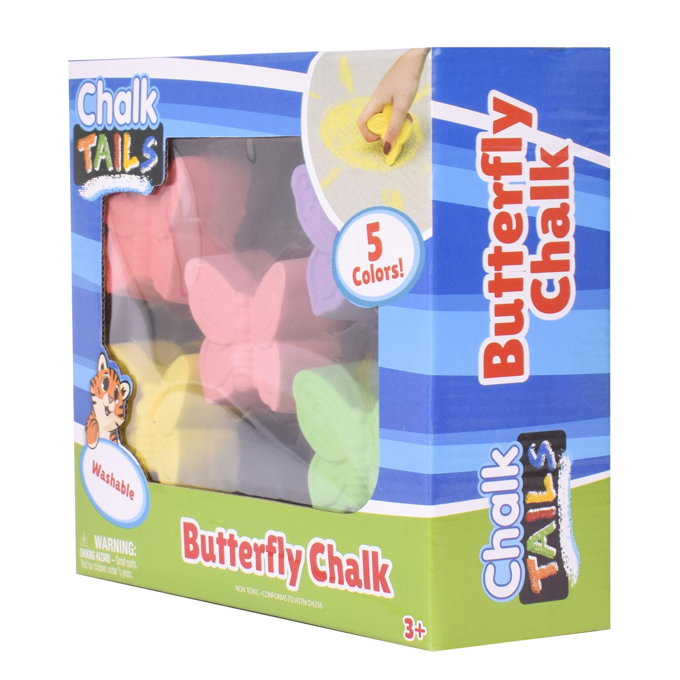 5-Piece Colorful Butterfly Sidewalk Chalk - Washable & Non-Toxic Art Supplies for Kids Ages 3+ | Outdoor Play, Birthday Gifts & Creative Activities - Sunny Days Entertainment