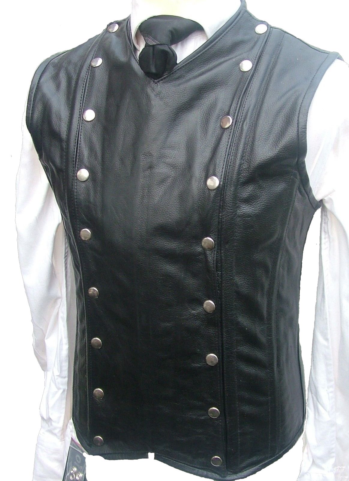 Men's Black Leather Waistcoat Vest - Victorian Style Steel Boned Corset for Gothic & Military Fashion - Perfect for Steampunk Costumes, Renaissance Fairs & Alternative Fashion