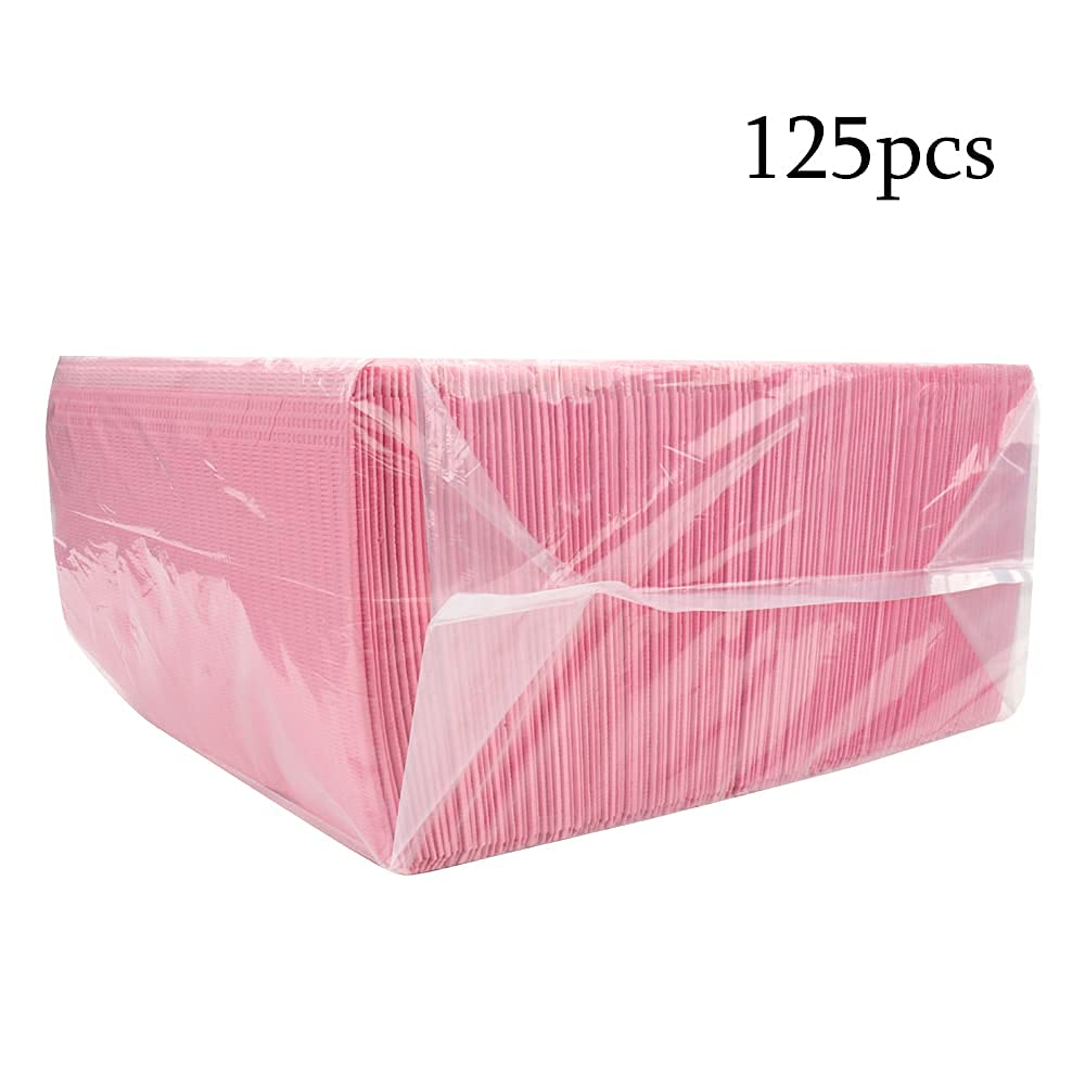 **Disposable Dental Bibs Waterproof 125 Pack, Pink 13