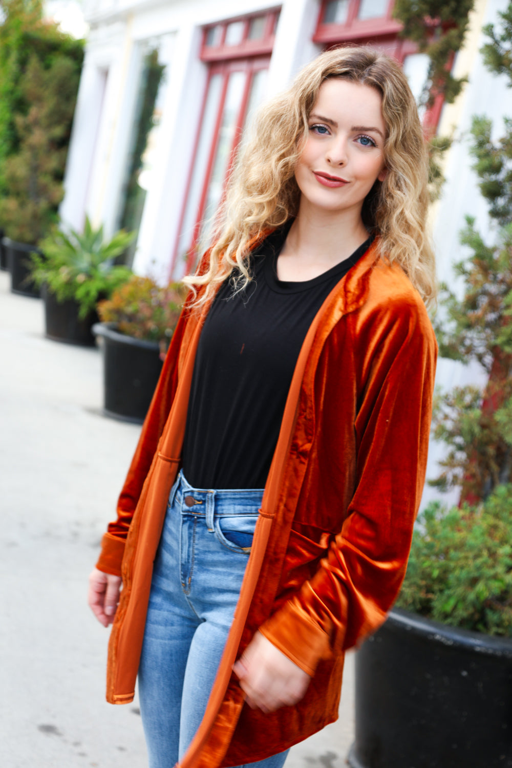 Stylish Rust Velvet Button Down Tunic Top for Women - Elegant Fall & Winter Blouse for Office, Party & Date Nights