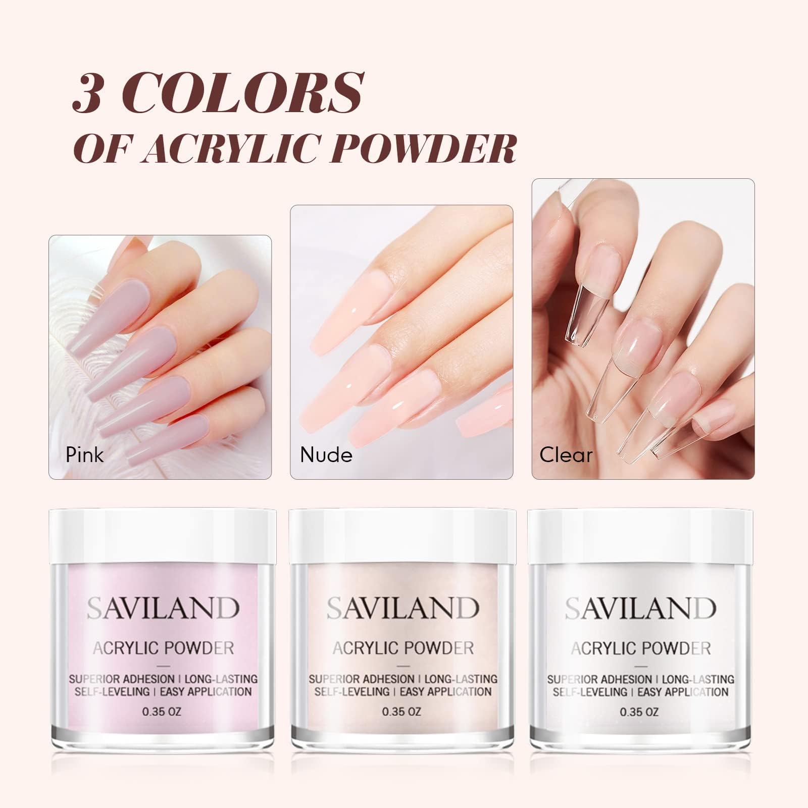 Saviland Complete Acrylic Nail Kit with Super Fine Clear Pink Nude Powder, Acrylic Liquid, Brush, Stencil & Glass - Professional Salon Quality DIY Nail Art Set for Home Manicures & Nail Extensions