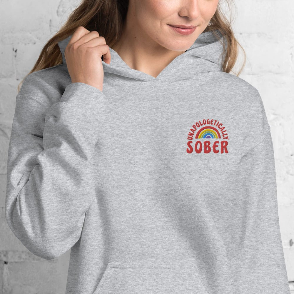 Unapologetically Sober Embroidered Unisex Hoodie - Trendy Streetwear for Sober Living & Recovery Support - Perfect for AA Meetings, Sober Events and Everyday Wear