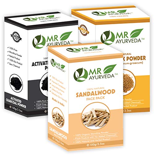 MR Ayurveda Organic Skin Care Trio - 100% Pure Fenugreek Powder, Sandalwood Face Pack & Activated Charcoal Powder (3x100g) | Natural Glow, Acne Treatment & Detox | Perfect for DIY Face Masks & Ayurvedic Beauty Routines