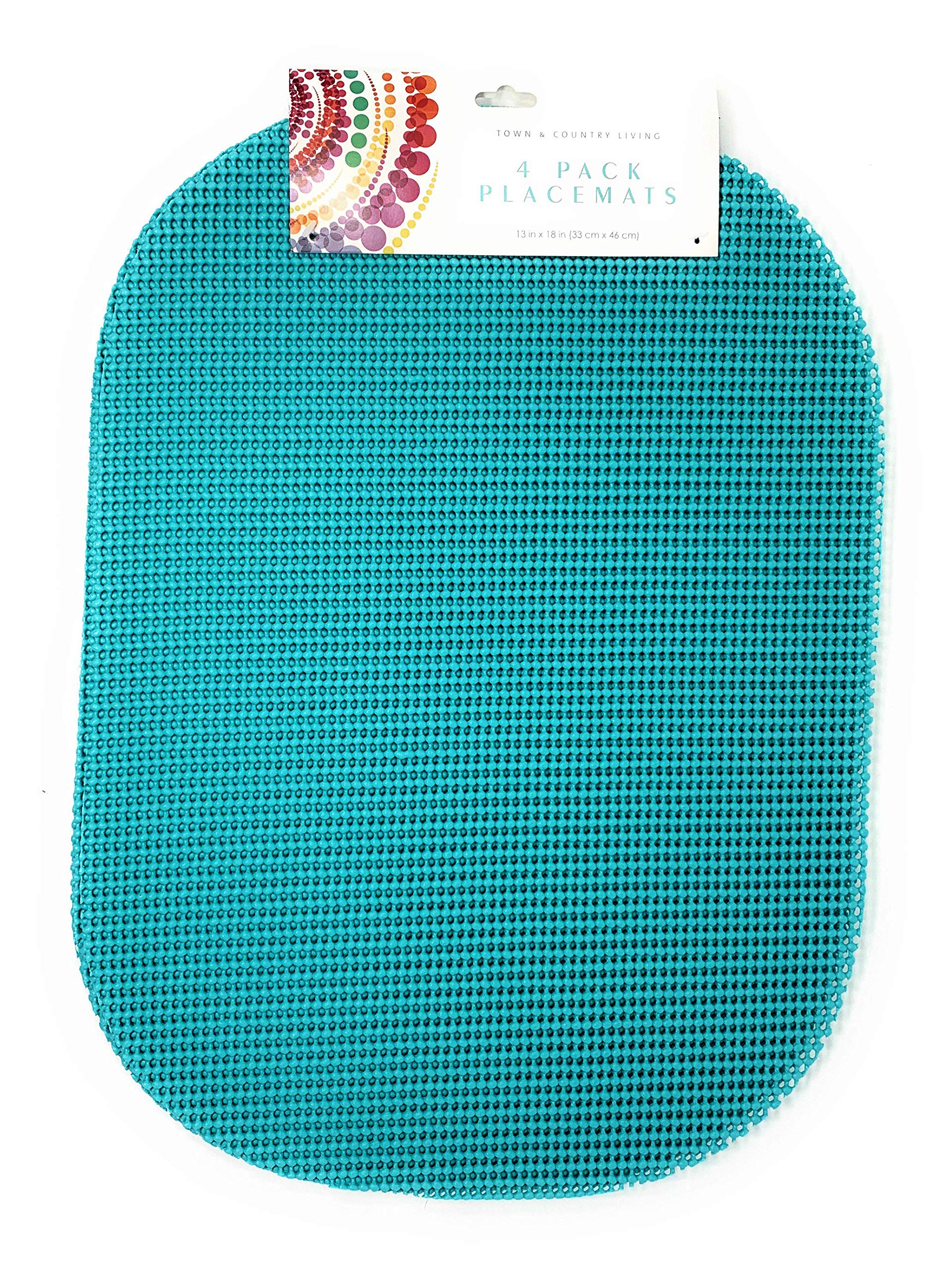 Town & Country Living Summer Grid Polyvinyl Waffle Placemats Set of 4 - Blue & Green Woven Table Mats for Dining, Kitchen, and Outdoor Picnics