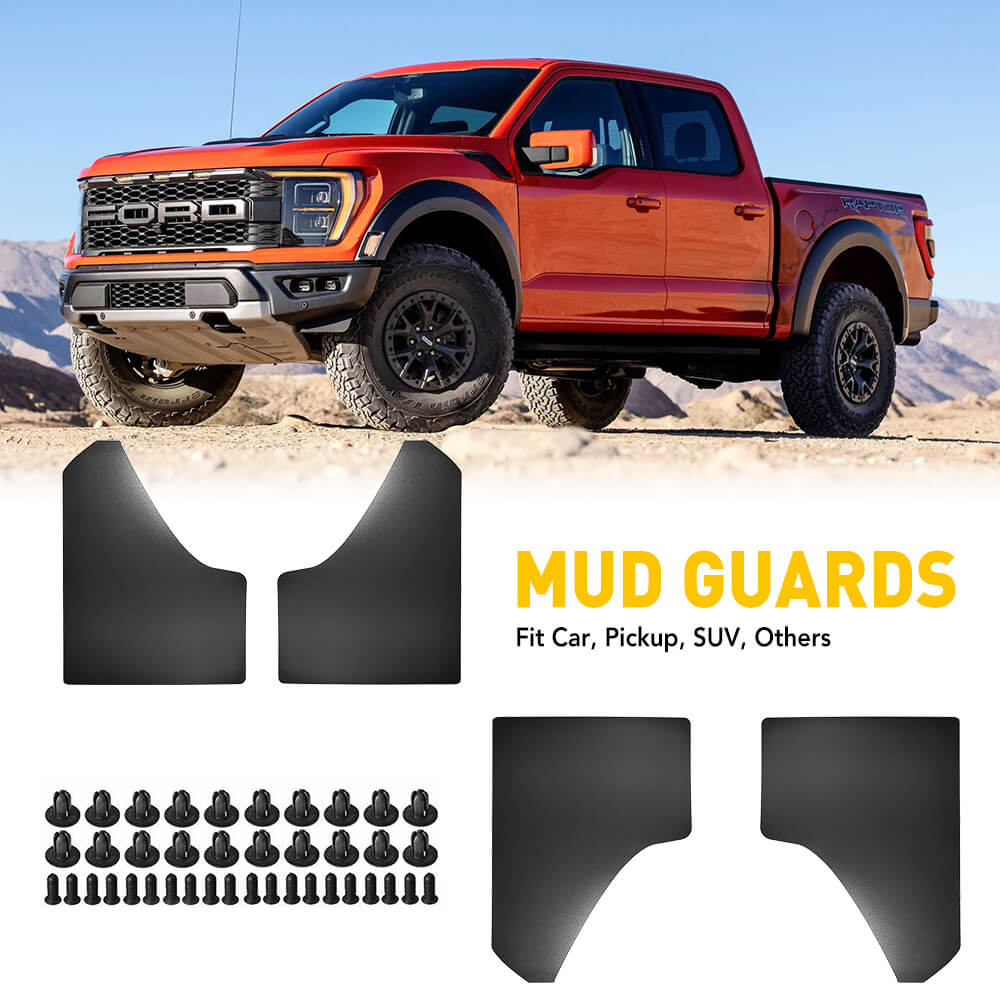 Universal Mud Flaps for Trucks - Heavy Duty Splash Guards for Front & Rear Fenders - Durable Auto Accessories for Off-Road, Towing & Work Trucks (Set of 4) - Perfect for Mud, Snow & Rock Protection