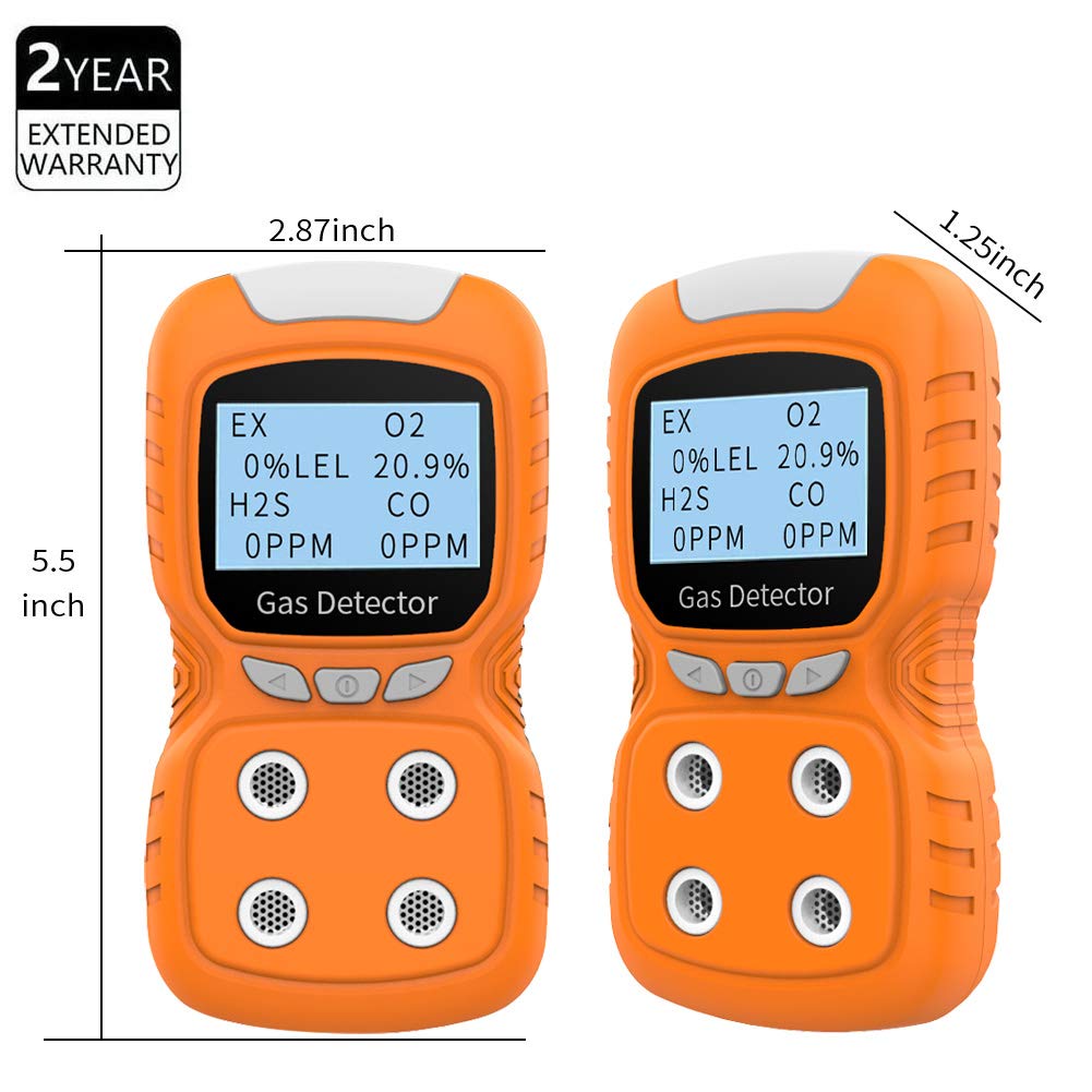 Portable Gas Detector - Gas Clip 4 Multi-Gas Monitor with LCD Display, Rechargeable Battery, Sound/Light Alarms for CO, O2, H2S Detection - Perfect for Industrial Safety, Confined Space Entry & Home Air Quality Testing (2 Year Warranty)