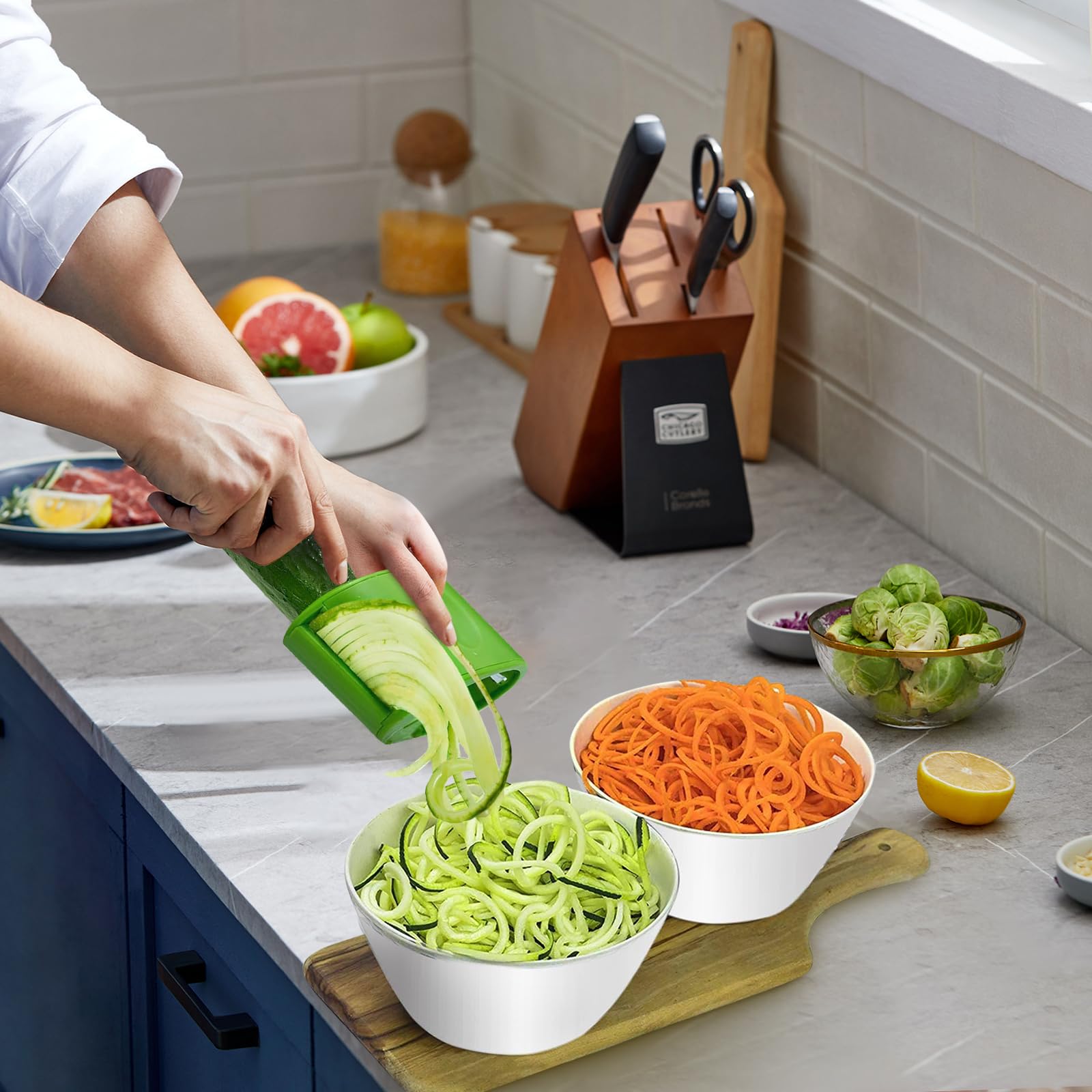 2 in 1 Vegetable Spiralizer - Handheld Zucchini Noodle Maker & Spaghetti Cutter for Healthy Veggie Pasta, Low Carb Meals, and Keto Diet - Perfect for Salads, Stir Fry, and Meal Prep