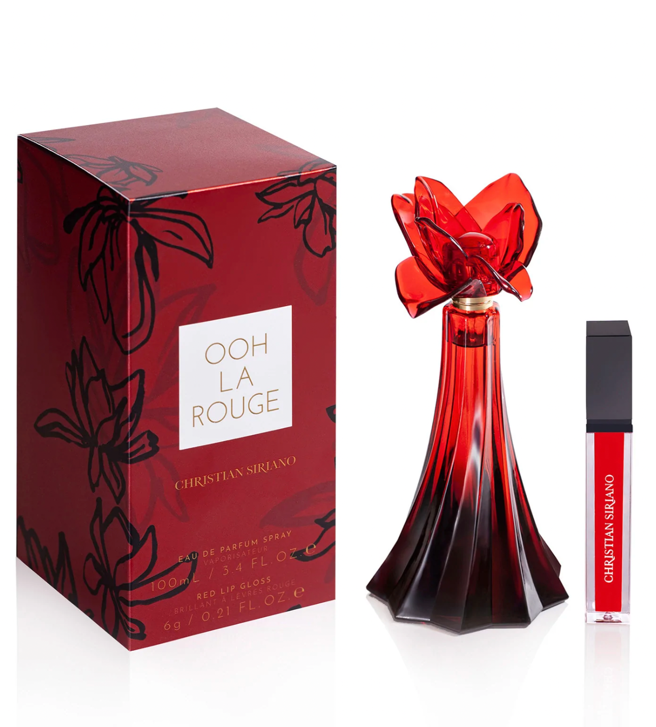 Christian Siriano Ooh La Rouge Gift Set for Women - 100ML EDP Perfume Spray + 6G Red Lip Gloss | Luxury Fragrance & Makeup Set for Date Night, Special Occasions & Gifts