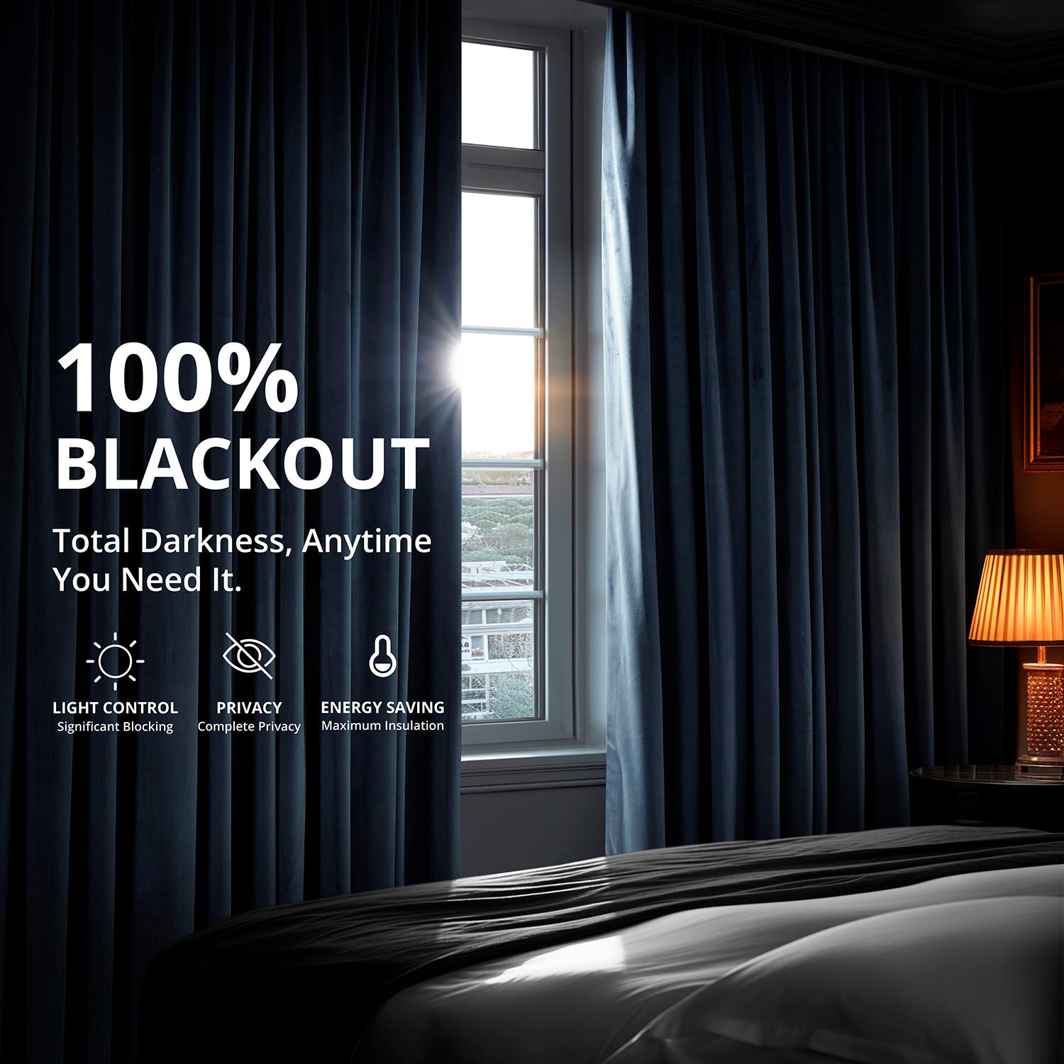 Midnight Blue Blackout Curtains with Grommet Top - Thermal Insulated Velvet Drapes for Bedroom & Living Room - Noise Reducing & Light Blocking Window Treatments for Home Decor