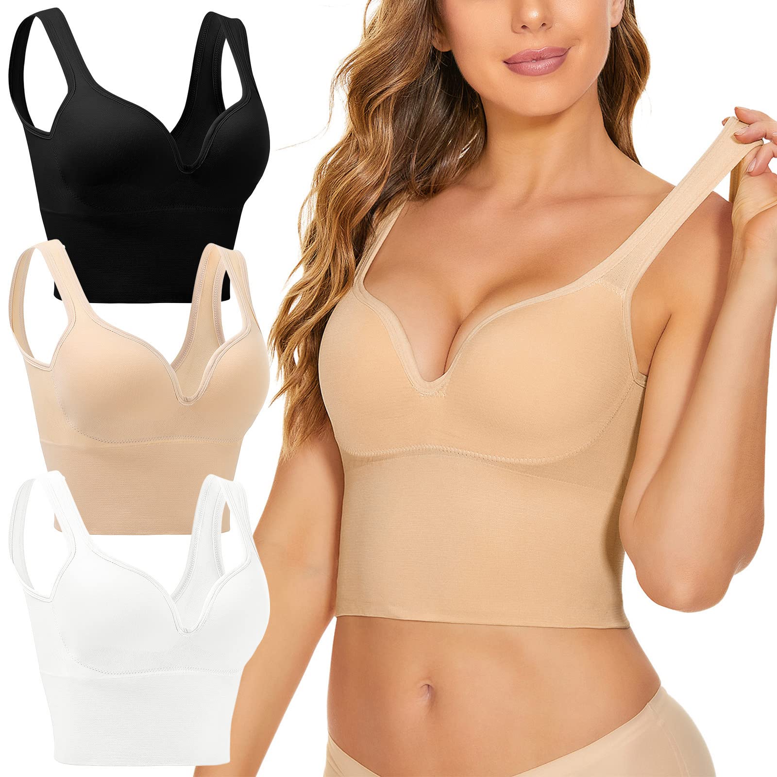**Plus Size Bras for Women - 3-Pack Push Up & Sports Bras - Wireless Comfort Sleep Bra - XXL Multicolor - Perfect for Workouts, Yoga & Sleeping**