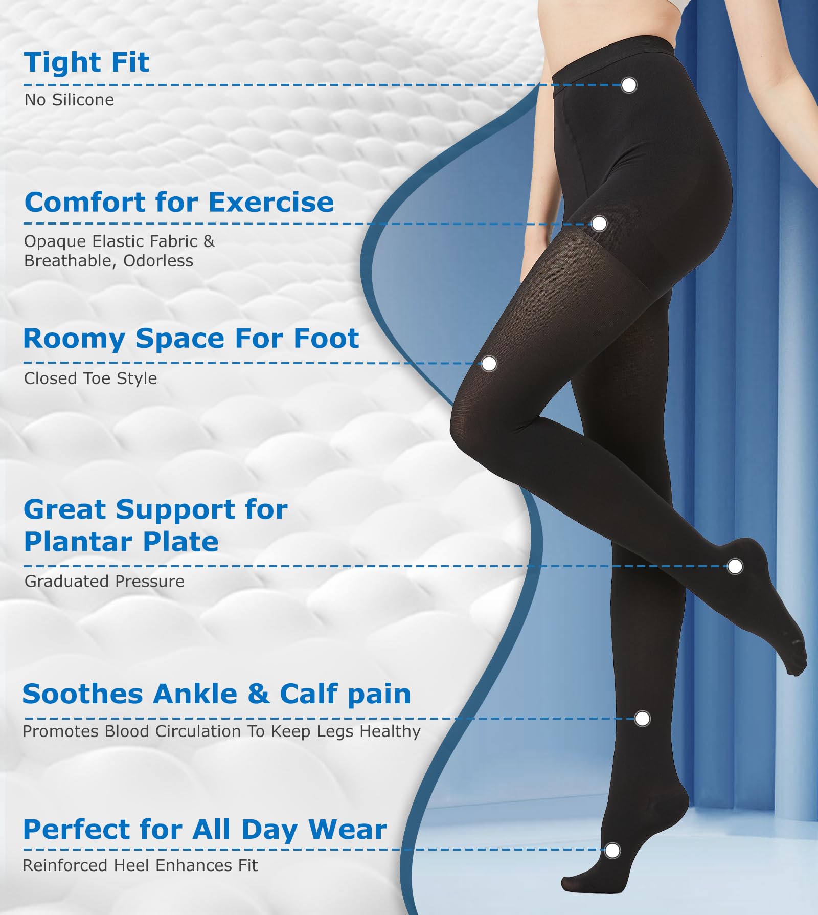 MGANG Medical Compression Socks for Women & Men - 15-20 mmHg Firm Support Closed Toe Opaque Pantyhose - Waist High Circulation Leggings for Varicose Veins, Edema, DVT Relief - Perfect for Travel, Nursing & Post-Surgery Recovery - Black Medium