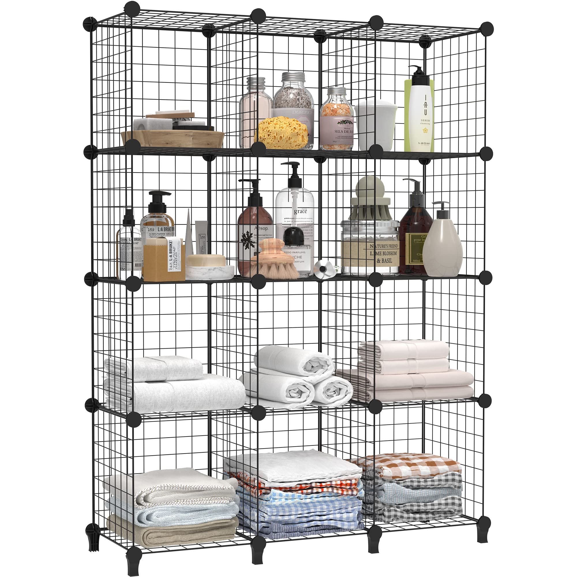 HOMIDEC 12-Pack Closet Organizers and Storage Cubes, DIY Wire Cube Shelves for Garment Racks, Wardrobe, Bedroom & Office Organization - Perfect for Clothes, Shoes, Toys and Home Storage Solutions