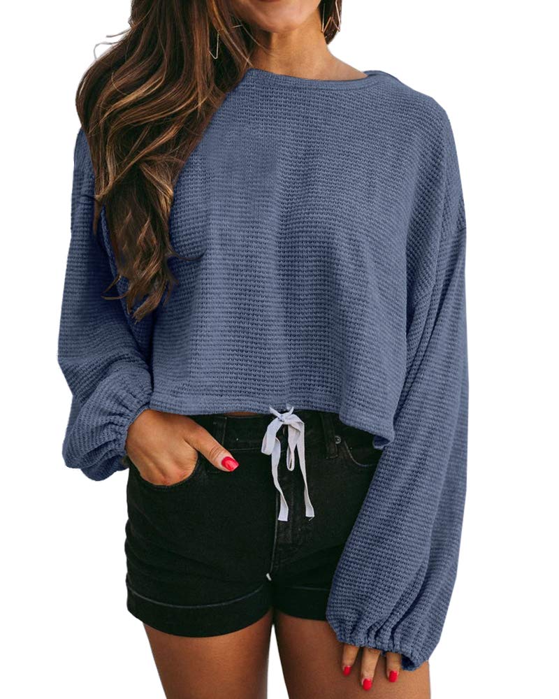 GAMISOTE Women's Oversized Waffle Knit Long Sleeve Crop Pullover Sweater - Soft Casual Plain Top for Fall & Winter - Perfect for Coffee Dates, Weekend Outings and Layered Outfits