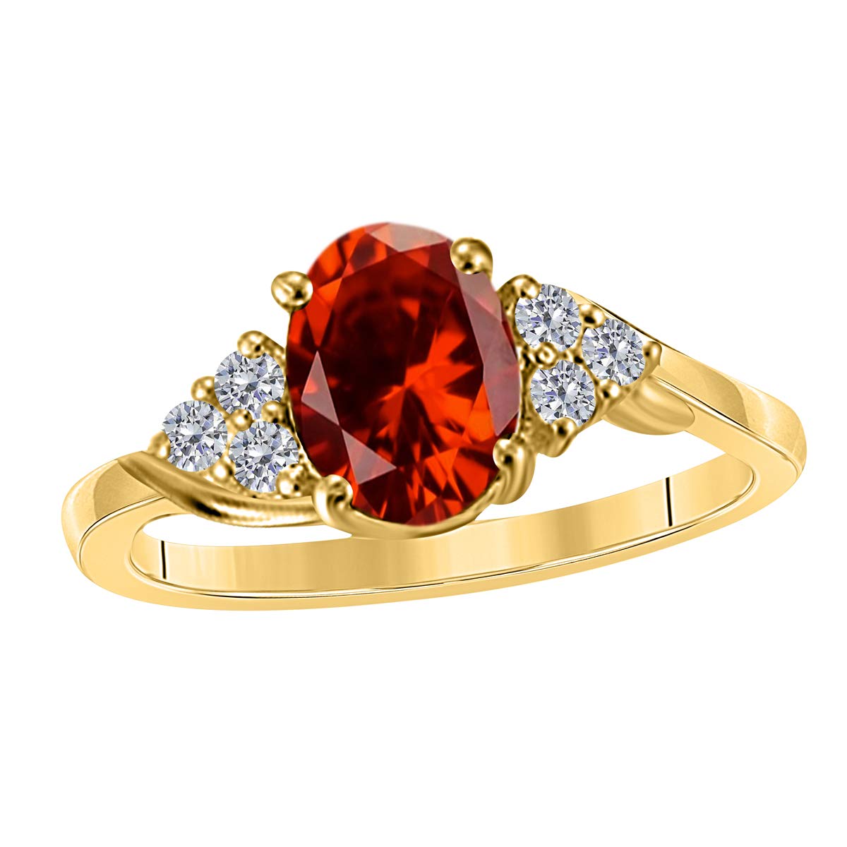 MauliJewels 1.45 Carat Diamond & Oval Garnet Ring in 10K Yellow Gold - Women's Wedding, Engagement & Anniversary Jewelry - Perfect for Bridal, Gift Giving & Special Occasions