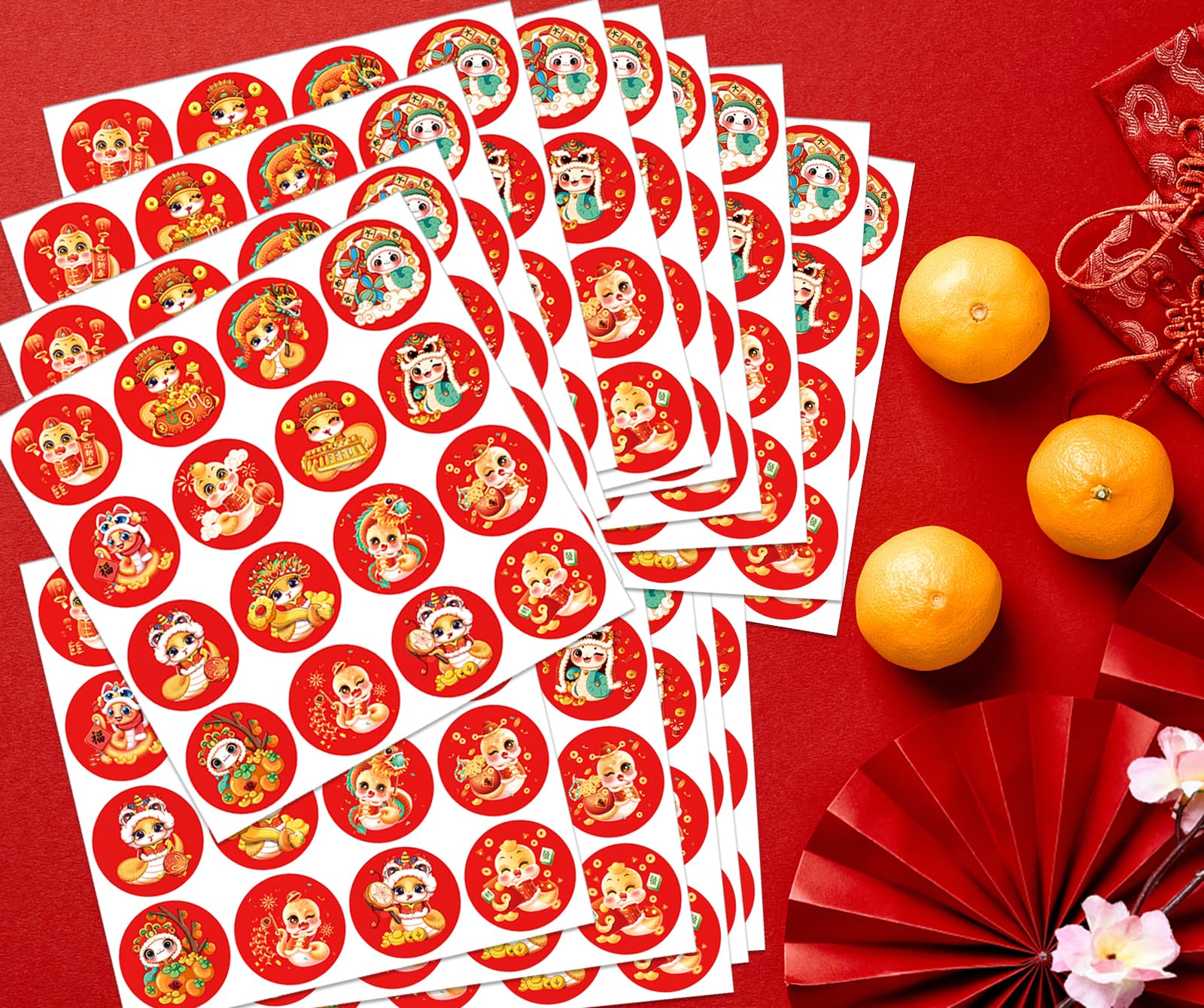 160PCS Chinese New Year Stickers 2025 - Year of The Snake Decorations, Lunar New Year Party Supplies, Spring Festival Candy Stickers for Kids, DIY Crafts, Scrapbooking & Gift Wrapping