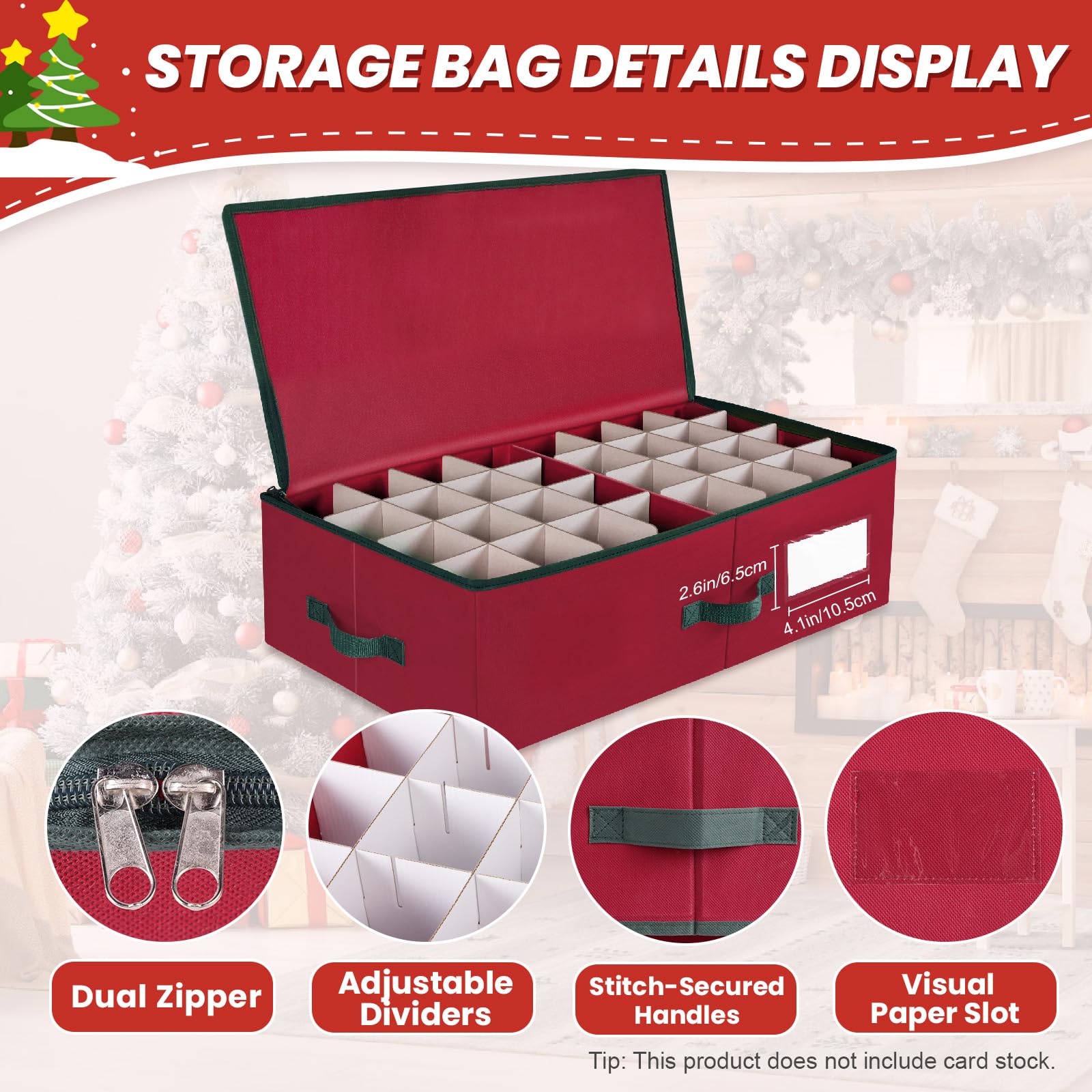 Christmas Ornament Storage Box for 4'' (36 PCS) or 3'' (64 PCS) Balls - Adjustable Dividers, Stackable Cube Organizer with Dual Zipper & Handles - Perfect for Holiday Decor Storage & Organization