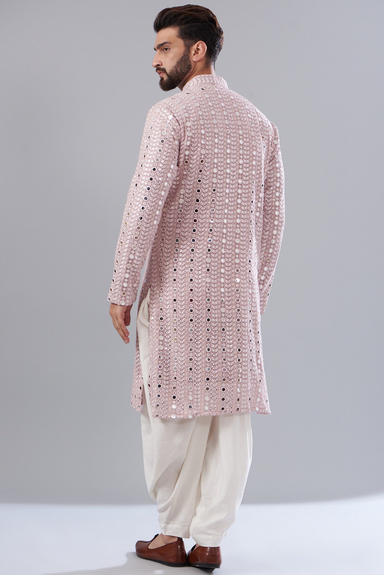 Lilac Mirror Work Kurta for Women - Elegant Embroidered Indian Tunic Top for Festivals & Parties