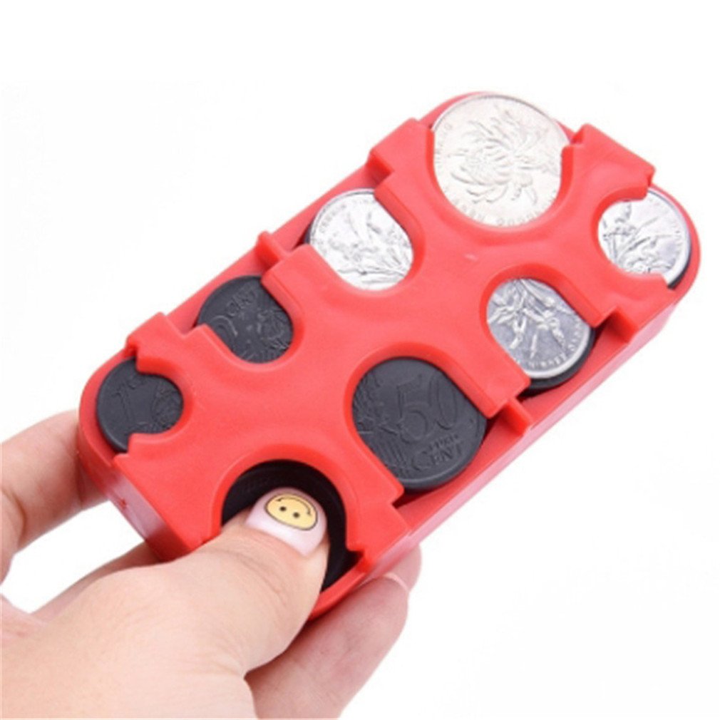Euro/Dollar Coin Dispenser - Portable Coin Purse Wallet with Storage Box for Cash & Change (Red) - Perfect for Travel, Vending Machines & Retail Businesses