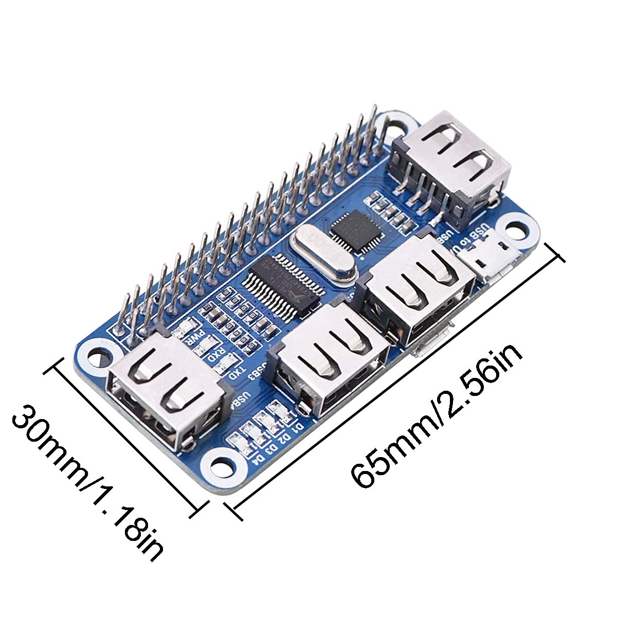 4 Port USB 2.0 Hub HAT Expansion Board with Micro USB Connector & UART Interface - Compatible with Raspberry Pi 3/4/B+/Zero - Ideal for DIY Projects, Home Automation & IoT Devices