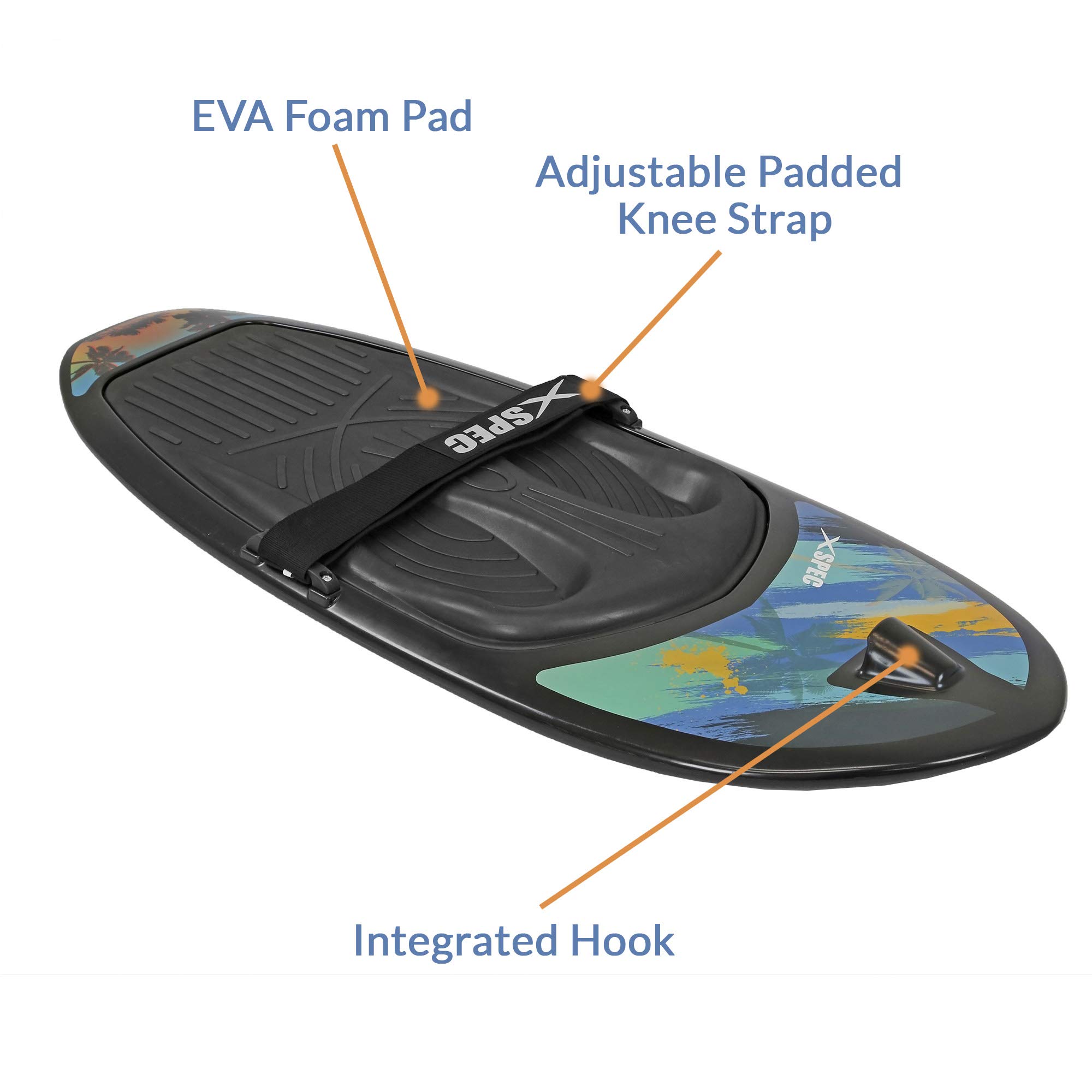 Xspec Kneeboard with Hook Strap - Padded Foam Surface for Surfing, Boating & Water Sports - Comfortable & Durable for Kids, Teens & Adults - Perfect for Knee Surfing, Wakeboarding & Water Activities