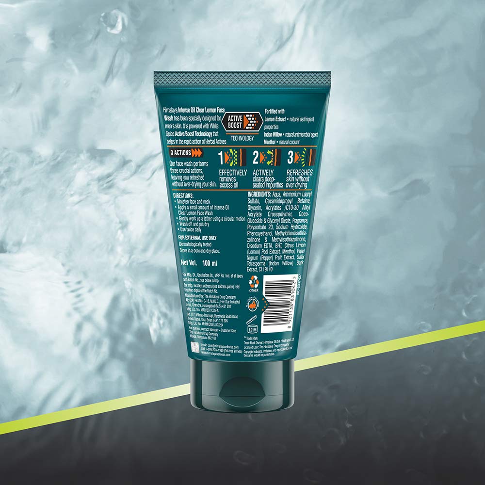 Himalaya MEN Intense Oil Clear Lemon Face Wash for Oily Skin - 50ml | Deep Cleansing, Acne Control & Oil-Free Skin | Perfect for Daily Face Wash Routine & Men's Skincare Regimen