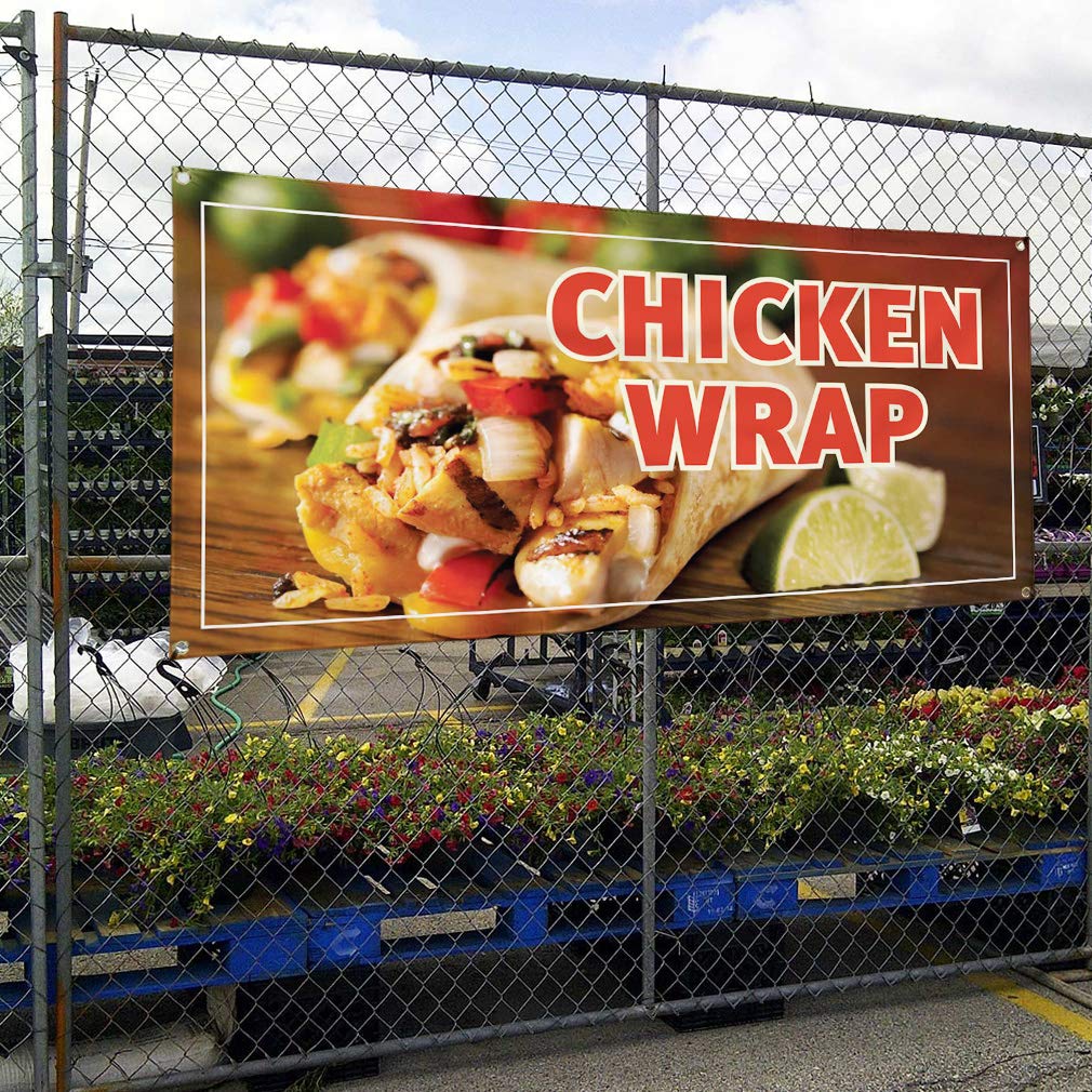 Custom Vinyl Banner - 48x96 Inches Weatherproof Chicken Wrap Outdoor Advertising Sign with 8 Grommets | Restaurant, Food Truck & Industrial Yard Sign | Perfect for Outdoor Events, Grand Openings & Promotions