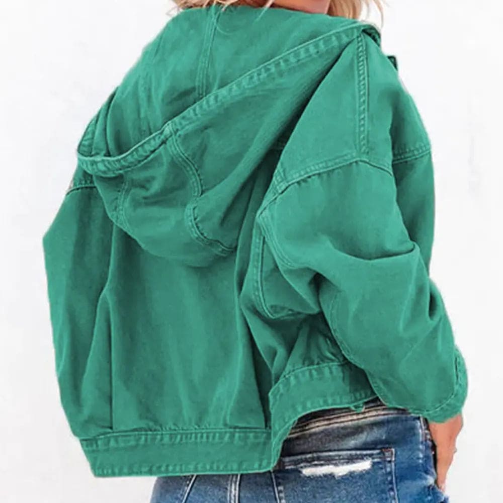 Trendy Hooded Dropped Shoulder Denim Jacket for Women - Distressed Oversized Denim Coat with Pockets - Perfect for Casual Outfits, Streetwear & Fall Layering