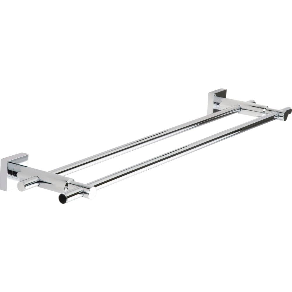 Tesa HUKK Double Bath Towel Holder - High Gloss Chrome Metal with Self-Adhesive Mounting (50mm x 700mm x 160mm) - Perfect for Bathroom, Kitchen, and Spa Organization