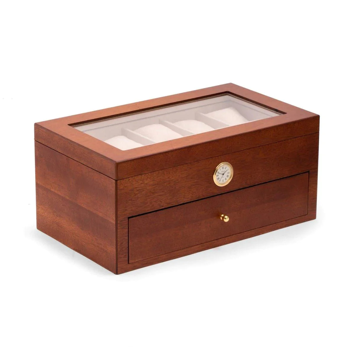 20 Slot Wooden Watch Box with Glass Top & Built-in Clock - Cherry Wood Display Case for Men's Watches, Jewelry & Accessories - Perfect for Home, Office & Travel Storage