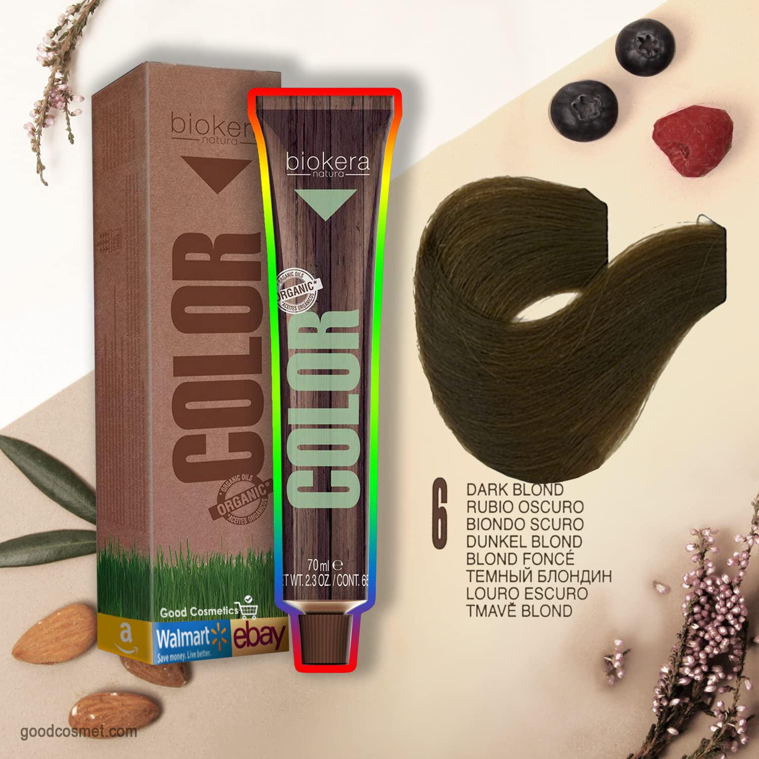 Salerm Biokera Permanent Natural Organic Hair Color Dye - Dark Blonde (6) | Ammonia-Free, 25 Minute Application | Perfect for At-Home Hair Coloring & Salon-Quality Results