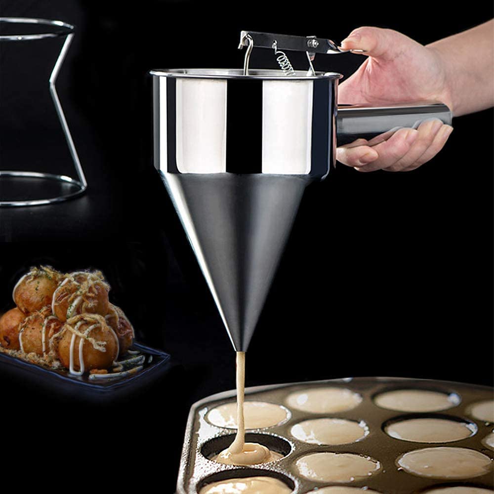 MyLifeUNIT Stainless Steel Pancake Batter Dispenser - Precision Funnel Dispenser with Stand for Takoyaki, Waffles, Crepes & Baking | Perfect for Home Kitchens, Bakeries & Food Trucks